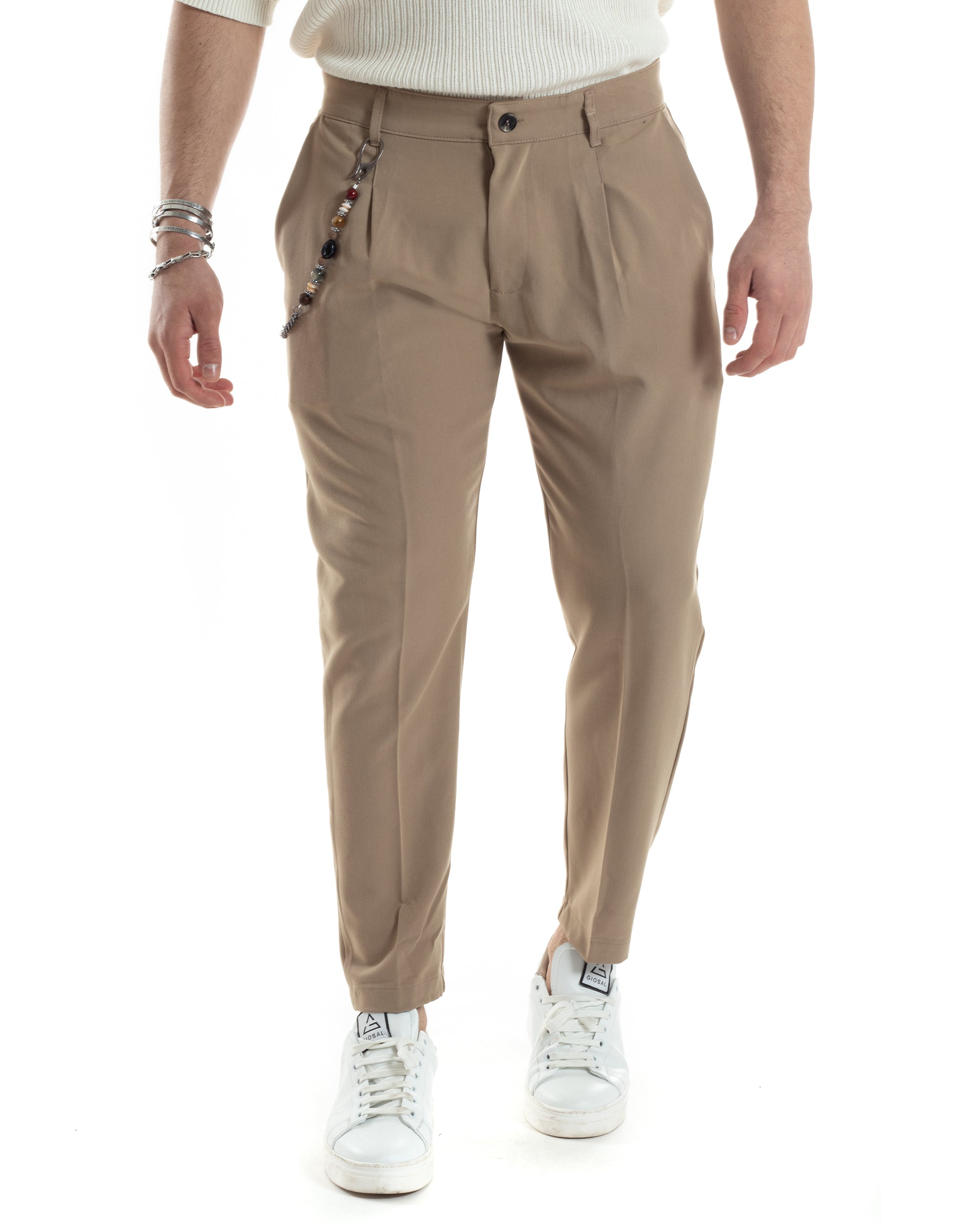 Men's Long Viscose Solid Color Casual White Trousers GIOSAL-P5617A