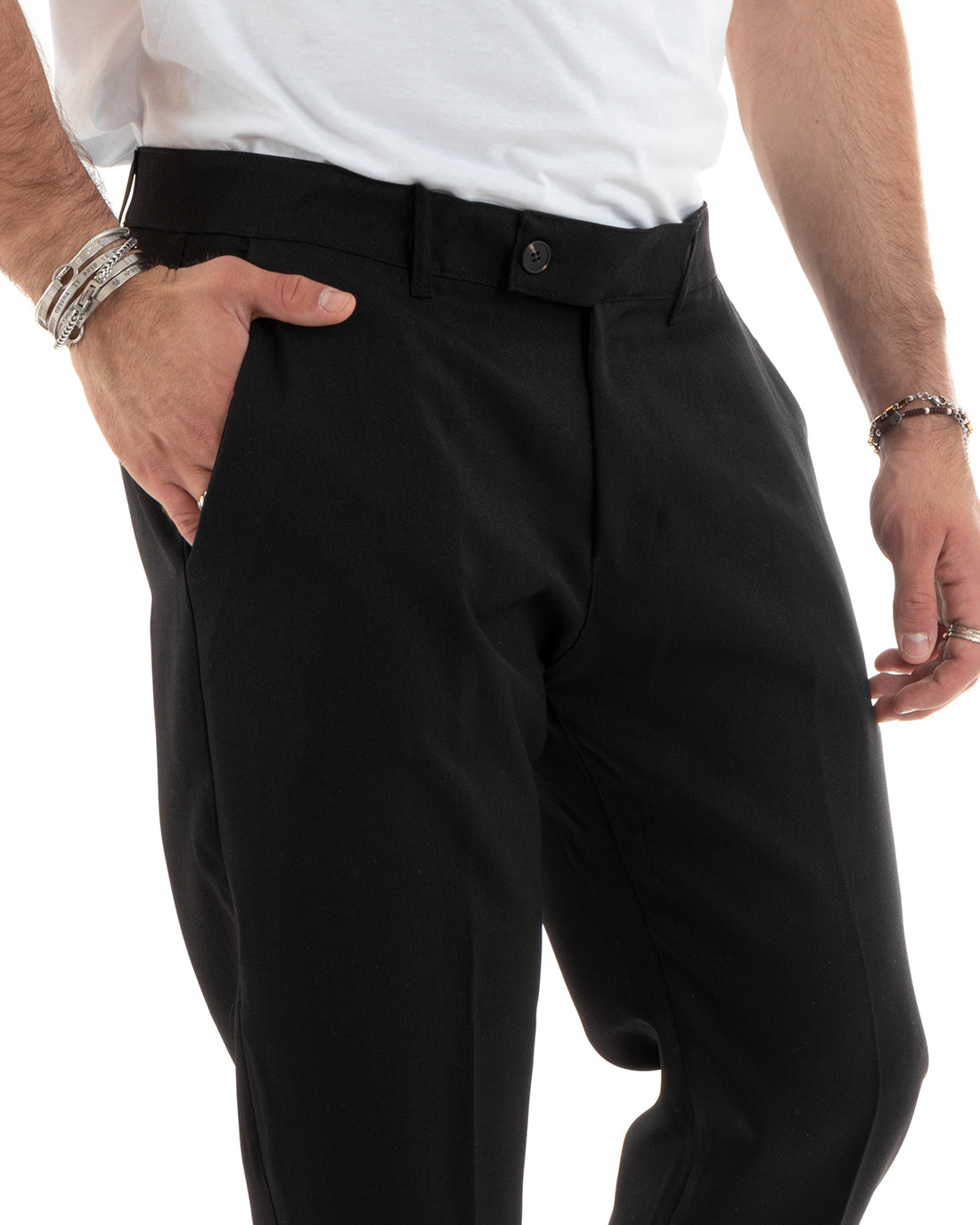 Men's Long Classic Melange Pants Solid Color Black Elongated Button Casual GIOSAL - P5906A
