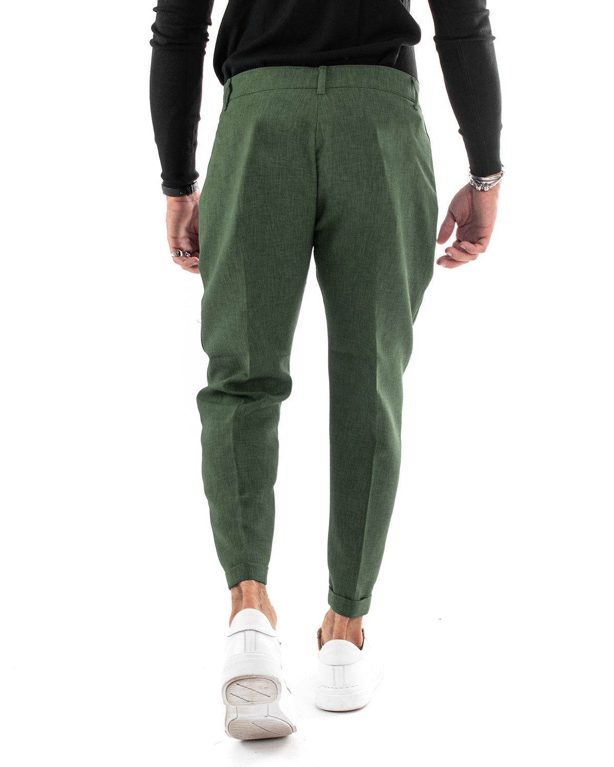 Pantaloni Uomo Tasca America Classico Verde Melangiato Abbottonatura Allungata Casual GIOSAL-P6051A