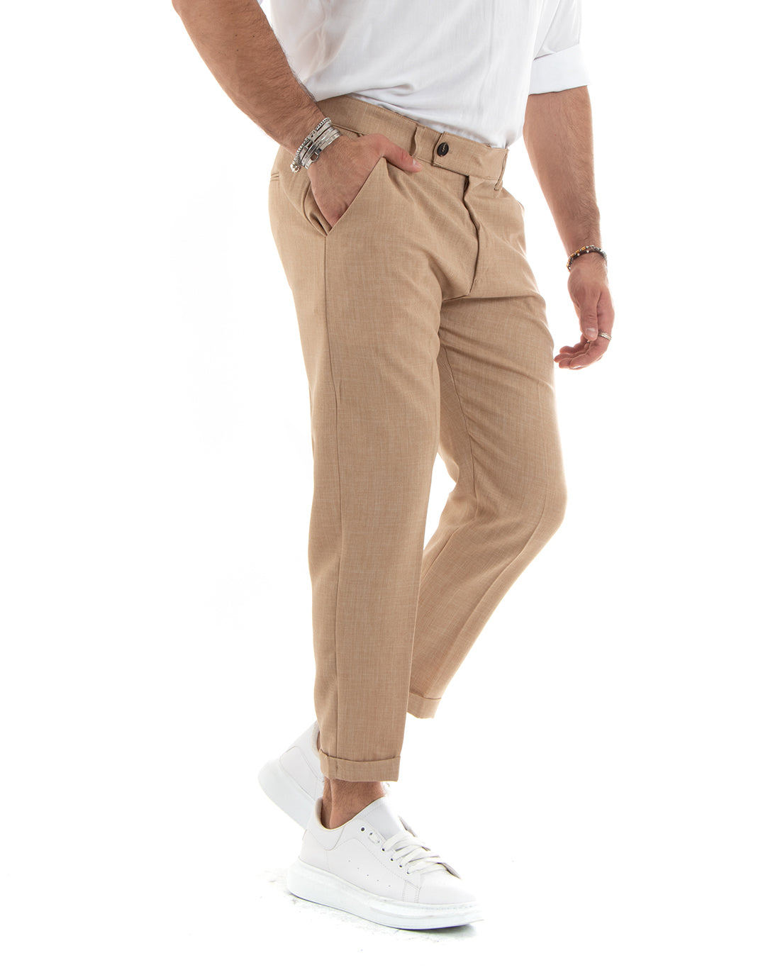 Men's Long Classic Melange Pants Solid Color Black Elongated Button Casual GIOSAL - P5906A