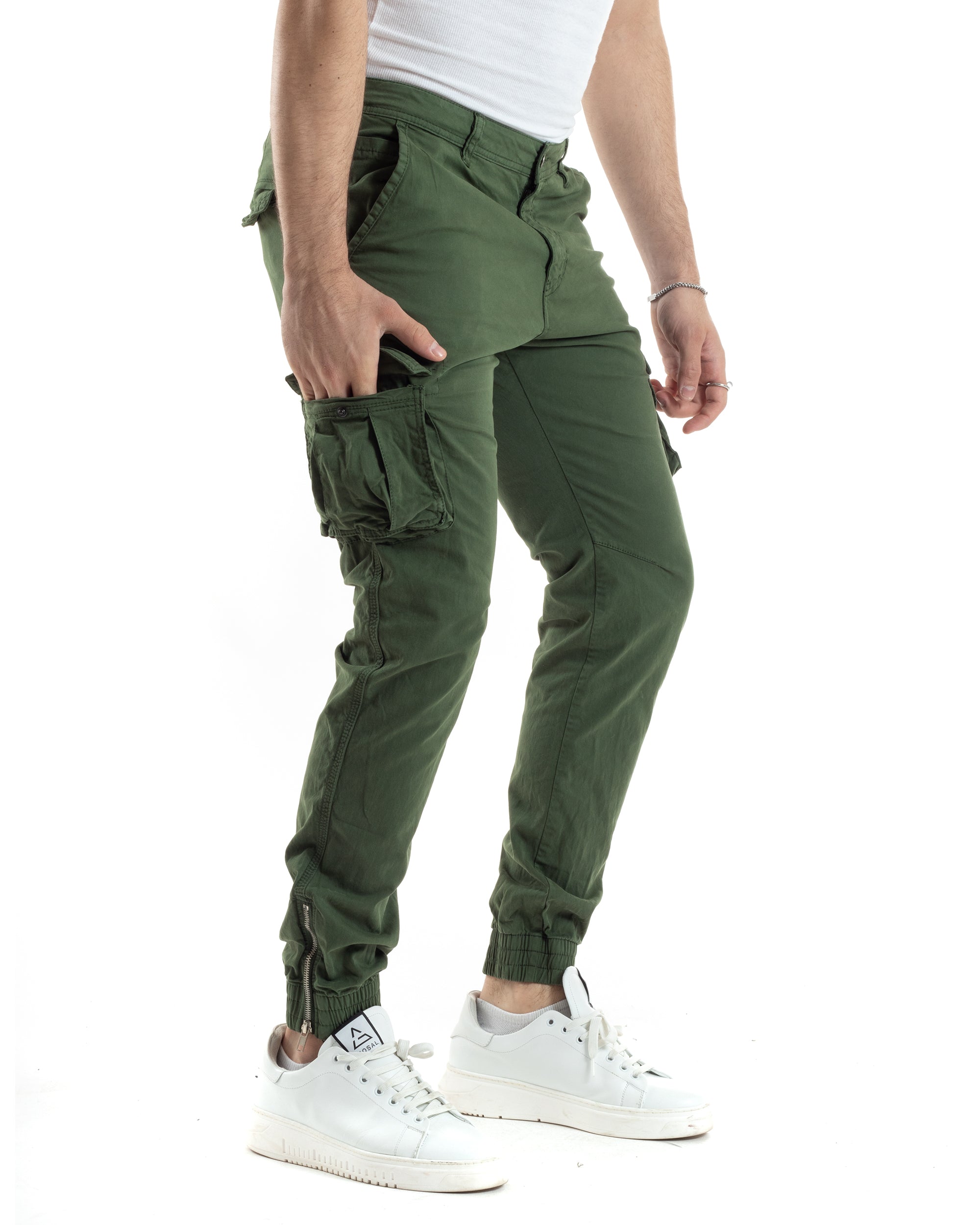 Men's Long Slim Cargo Pants Zip Bottom Solid Color Casual Basic GIOSAL