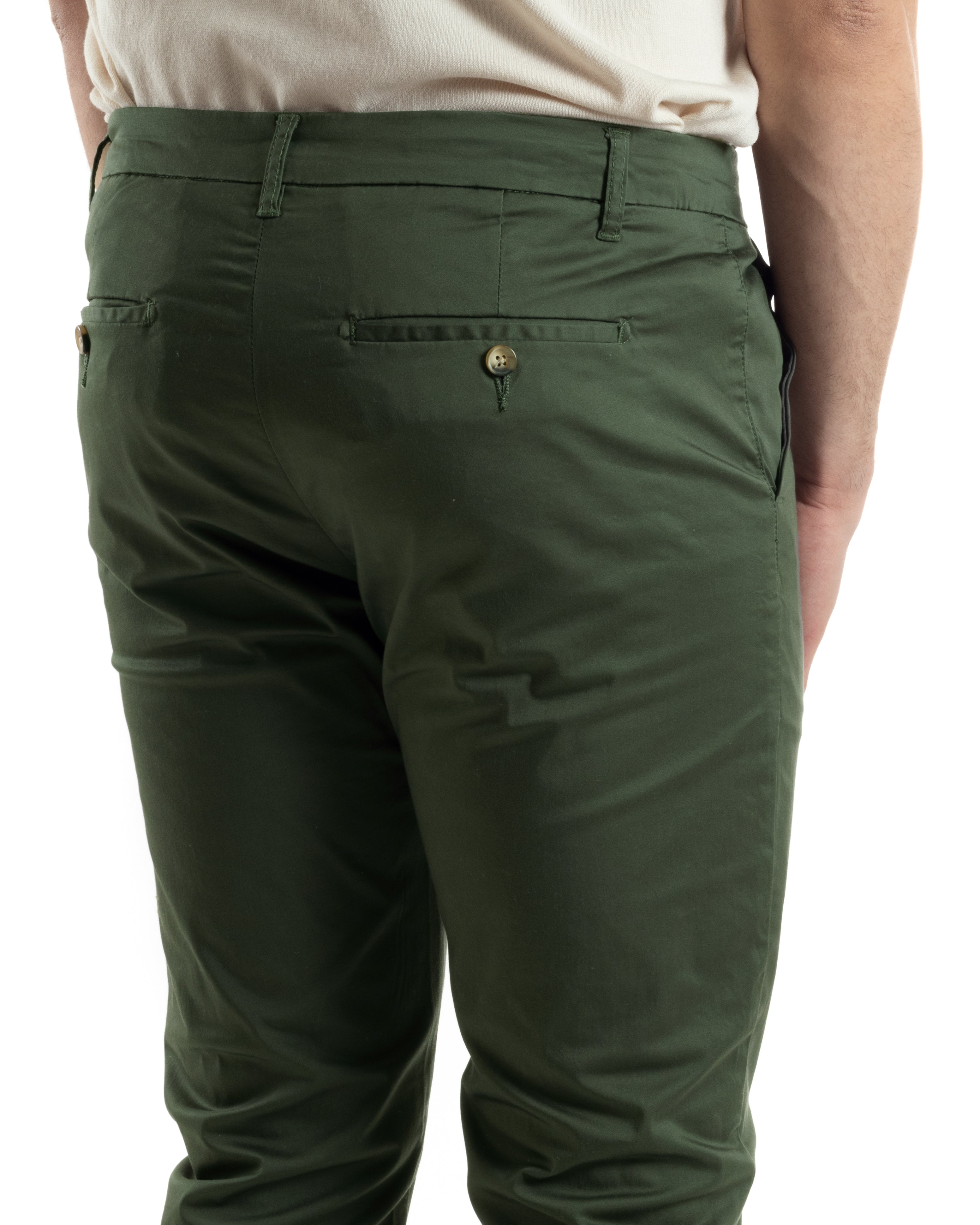 Pantaloni Uomo Cotone Raso Tasca America Slim Fit Abbottonatura Allungata Tinta Unita Verde GIOSAL-P6062A