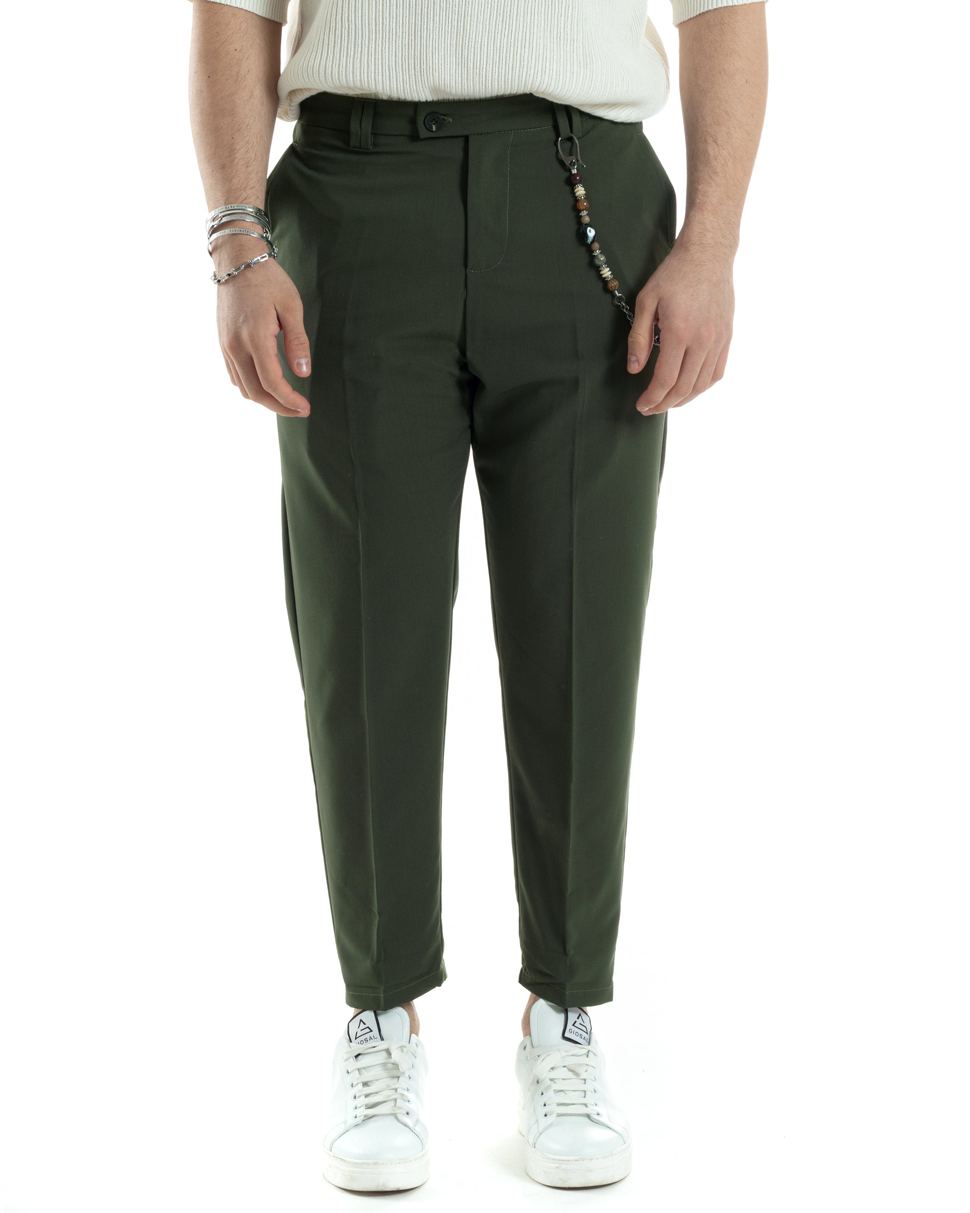 Pantaloni Uomo Viscosa Tasca America Verde Abbottonatura Allungata Capri Sartoriale GIOSAL-P6065A