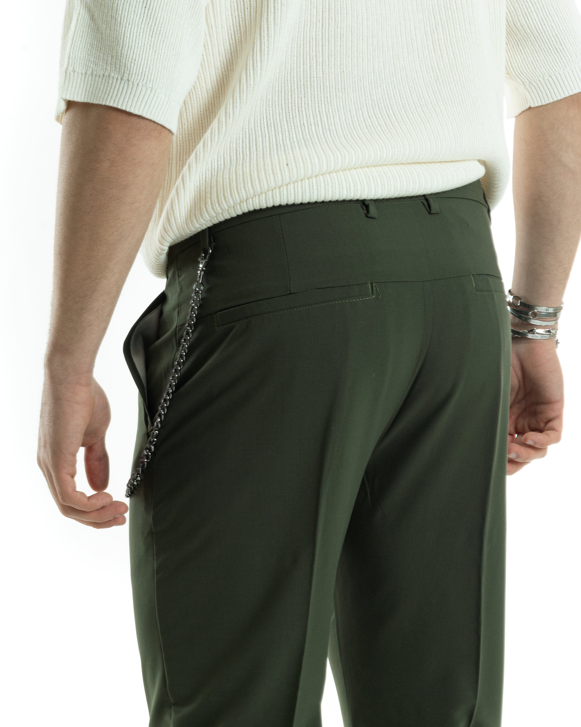 Pantaloni Uomo Viscosa Tasca America Verde Abbottonatura Allungata Capri Sartoriale GIOSAL-P6065A