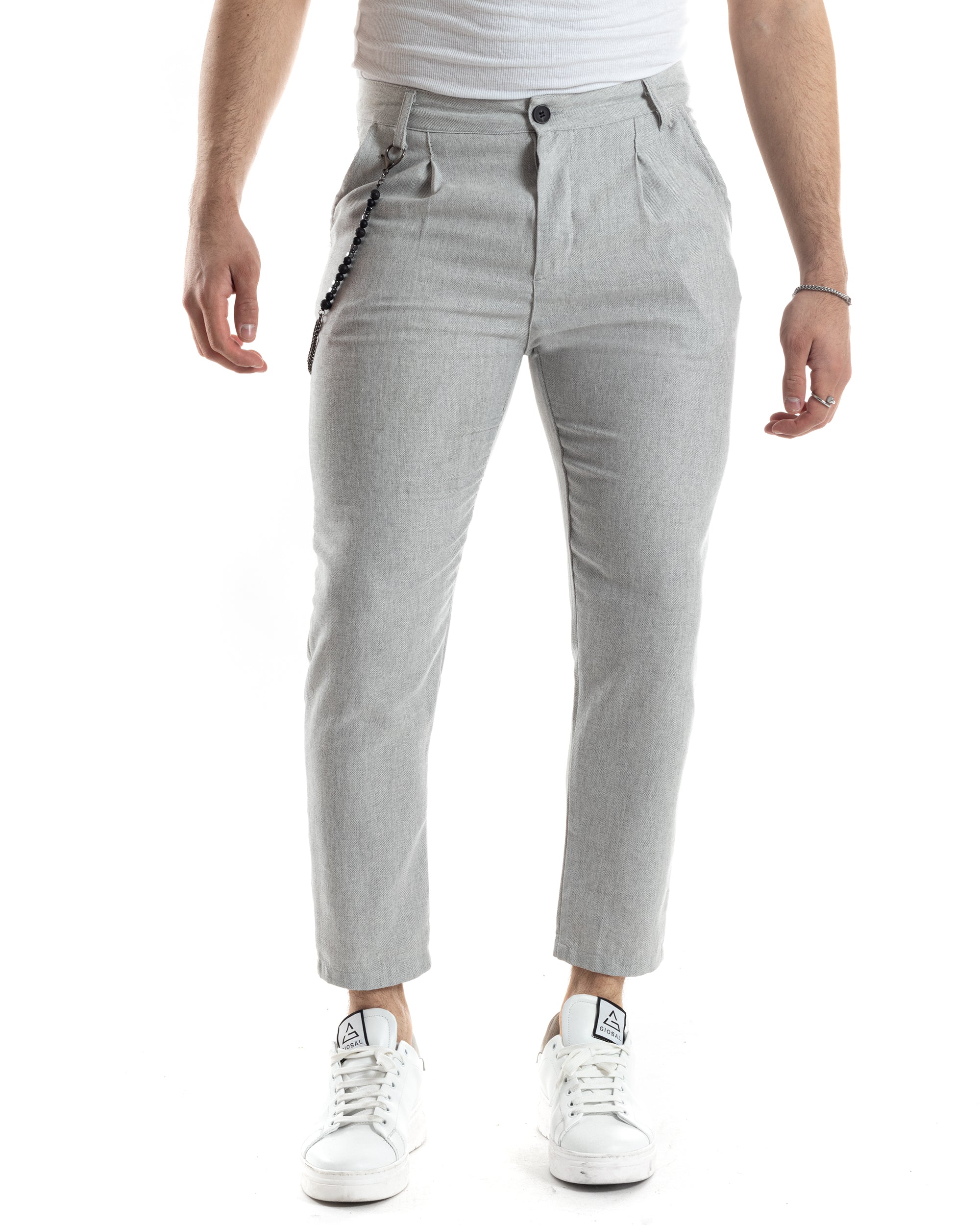 Men's Long Solid Color Casual Classic Gray Trousers GIOSAL
