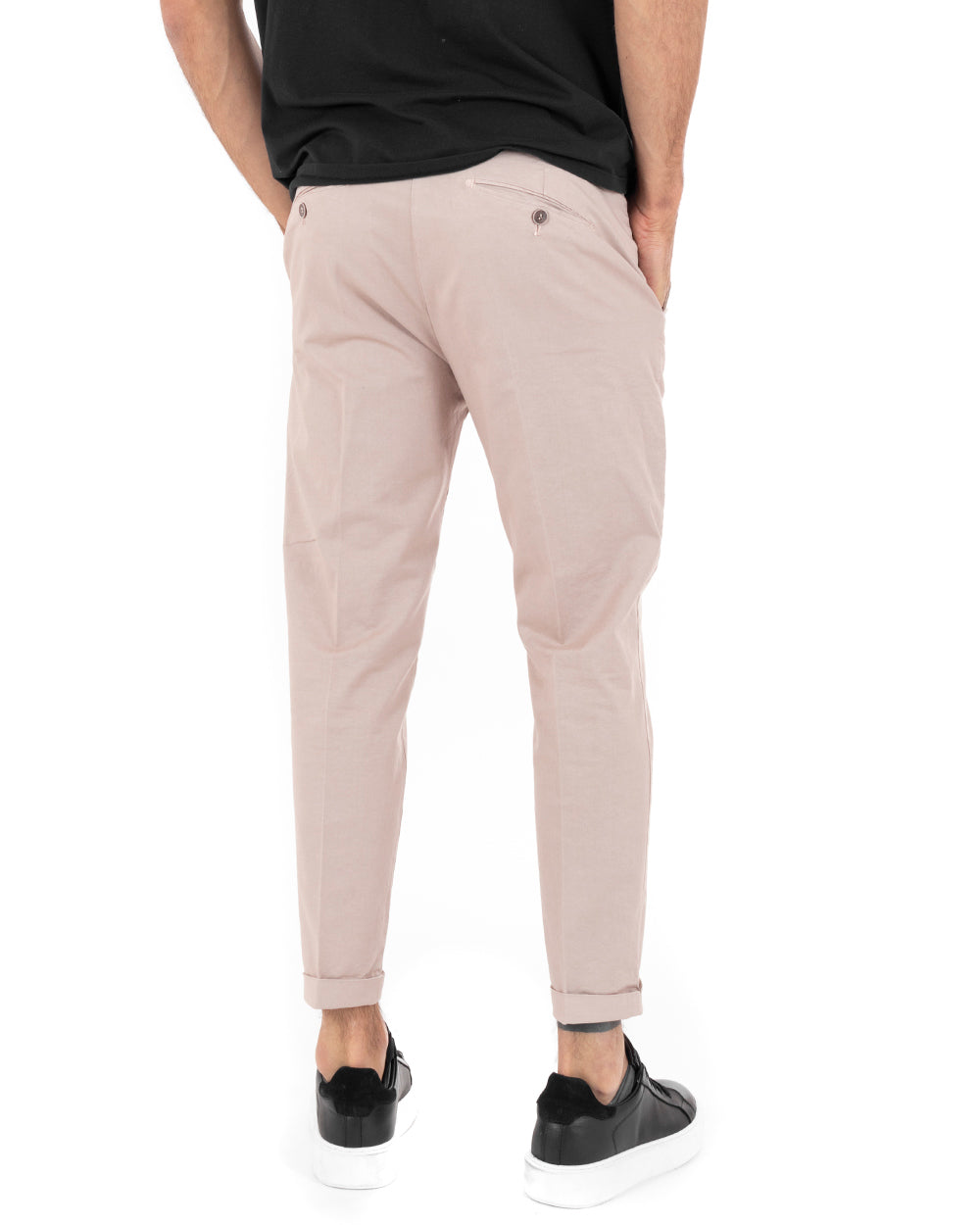 Pantaloni Uomo Cotone Con Tasca America Chinos Capri Basic Sartoriale Slim Fit Casual Rosa GIOSAL-P6102A