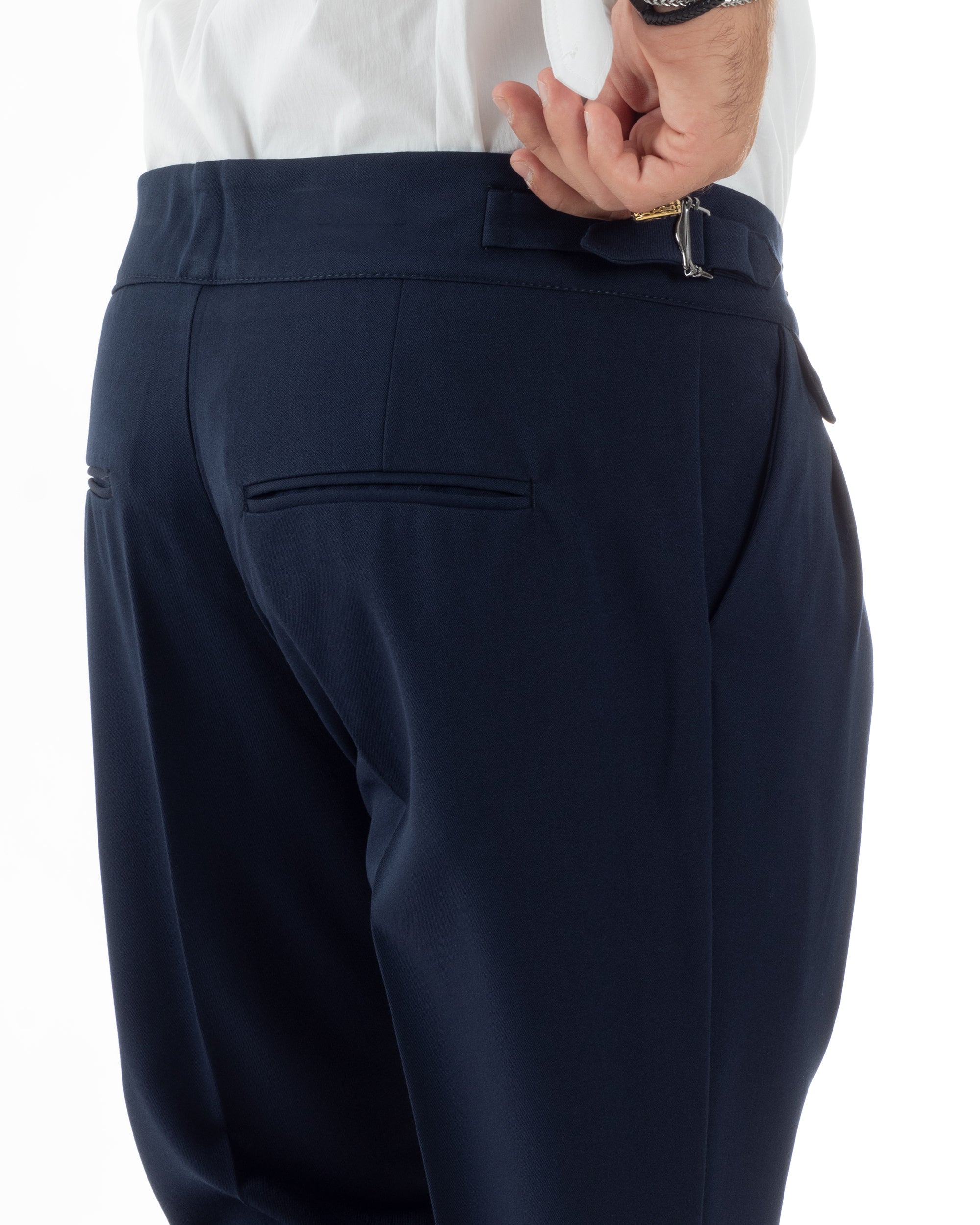 Pantaloni Uomo Classico Con Pinces Vita Alta Gurkha Pants Abbottonatura Allungata Fibbie Casual Blu GIOSAL-P6118A