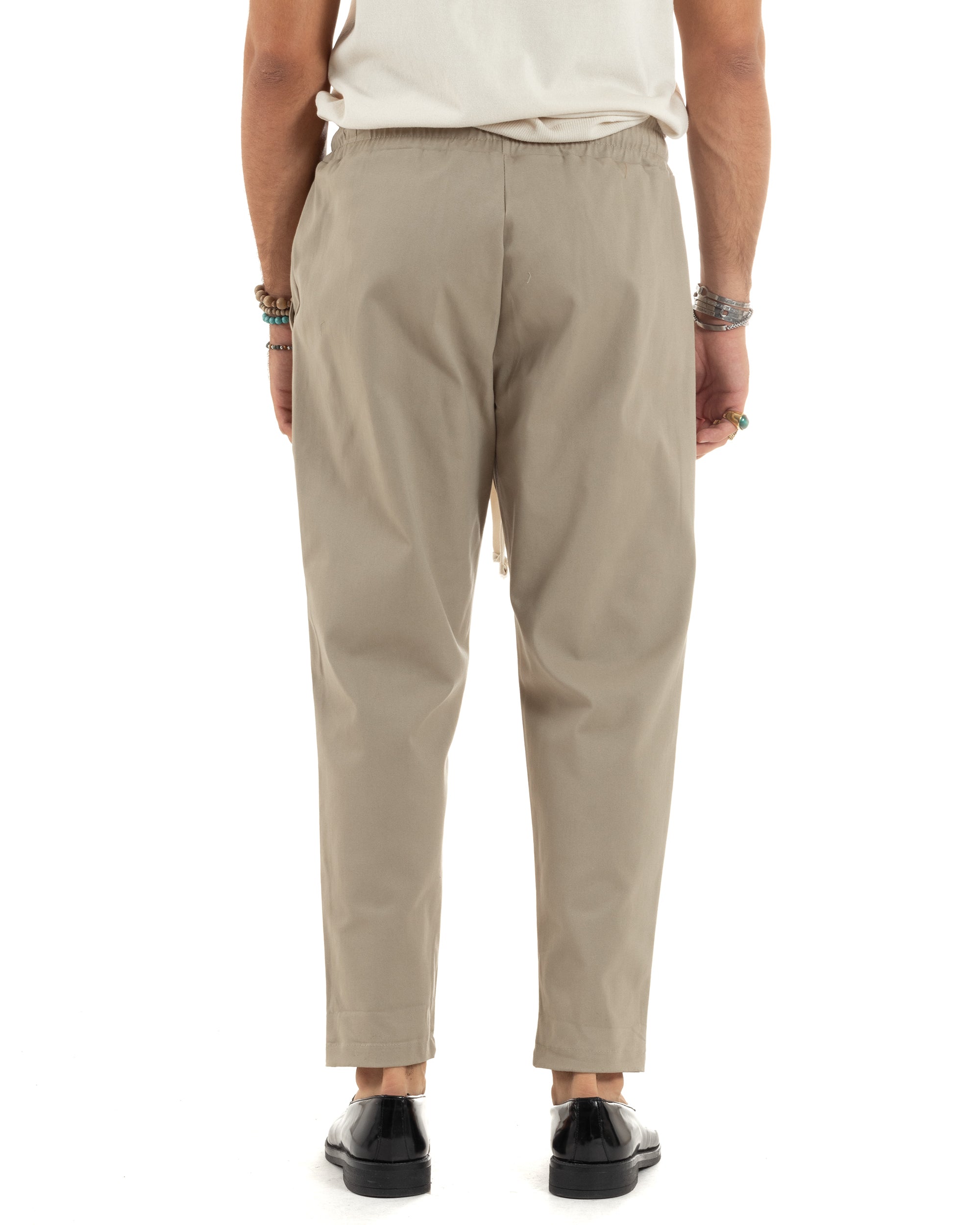 Pantaloni Uomo Con Coulisse Molla Pantalaccio Con Pinces Cotone Gabardina Regular Fit Beige GIOSAL-P6119A