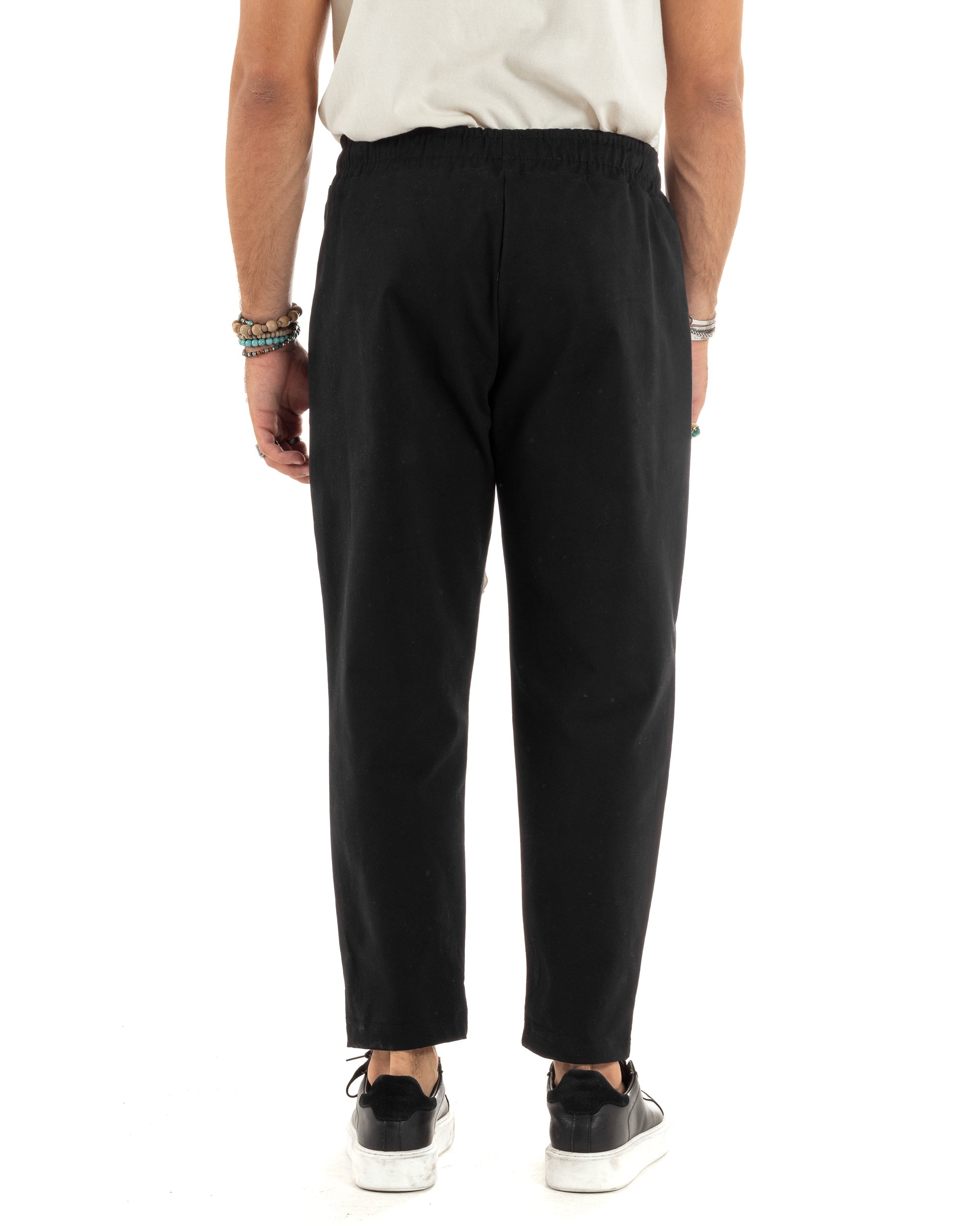 Pantaloni Uomo Con Coulisse Molla Pantalaccio Con Pinces Cotone Gabardina Regular Fit Nero GIOSAL-P6120A