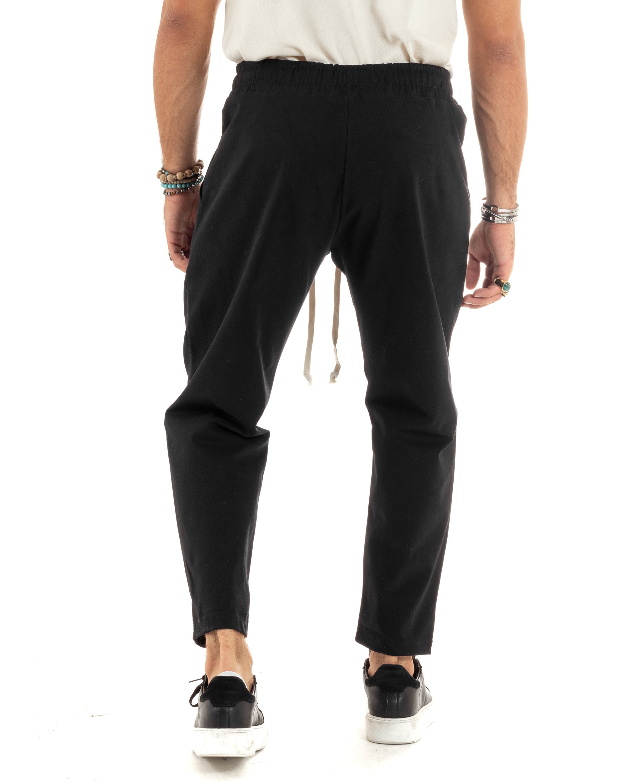 Pantaloni Uomo Con Coulisse Molla Pantalaccio Con Pinces Cotone Gabardina Regular Fit Nero GIOSAL-P6120A