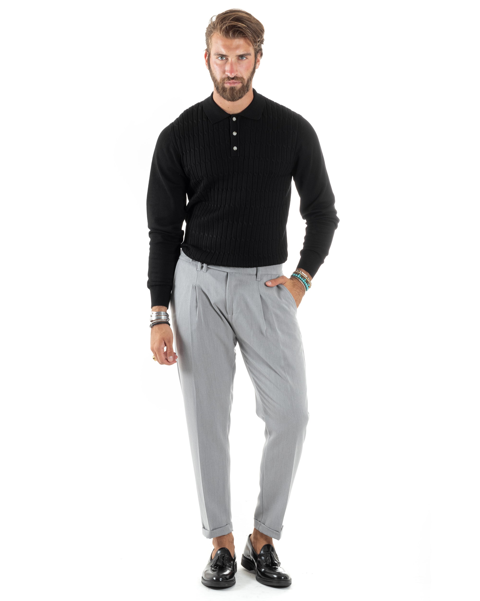 Pantaloni Uomo Classico Con Pinces Sartoriale Elegante Casual Abbottonatura Allungata Grigio GIOSAL-P6121A