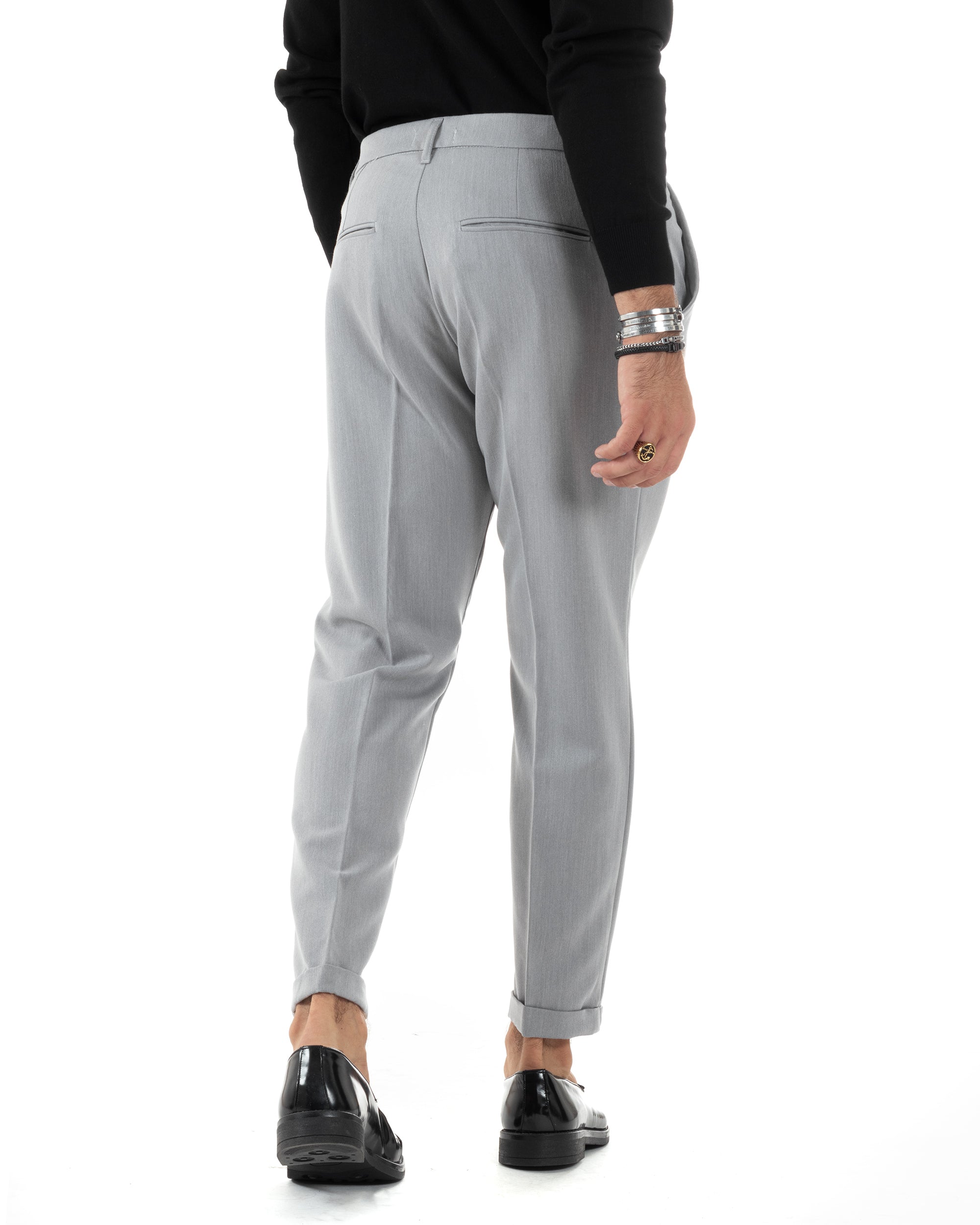 Pantaloni Uomo Classico Con Pinces Sartoriale Elegante Casual Abbottonatura Allungata Grigio GIOSAL-P6121A