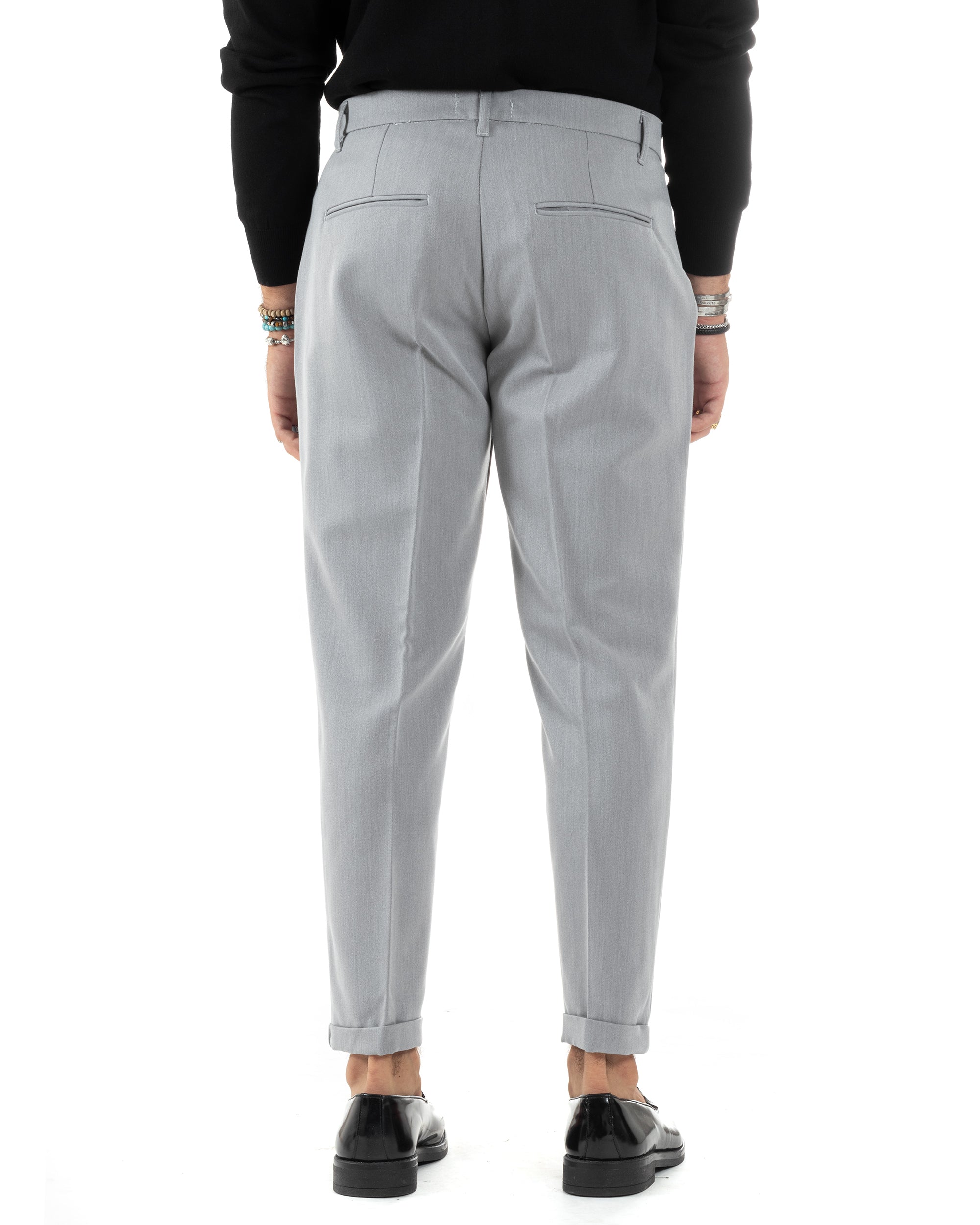 Pantaloni Uomo Classico Con Pinces Sartoriale Elegante Casual Abbottonatura Allungata Grigio GIOSAL-P6121A