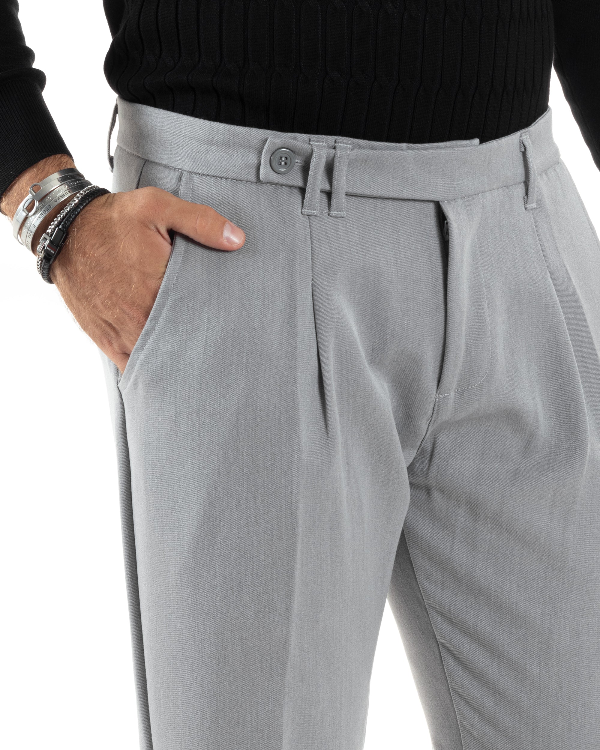 Pantaloni Uomo Classico Con Pinces Sartoriale Elegante Casual Abbottonatura Allungata Grigio GIOSAL-P6121A