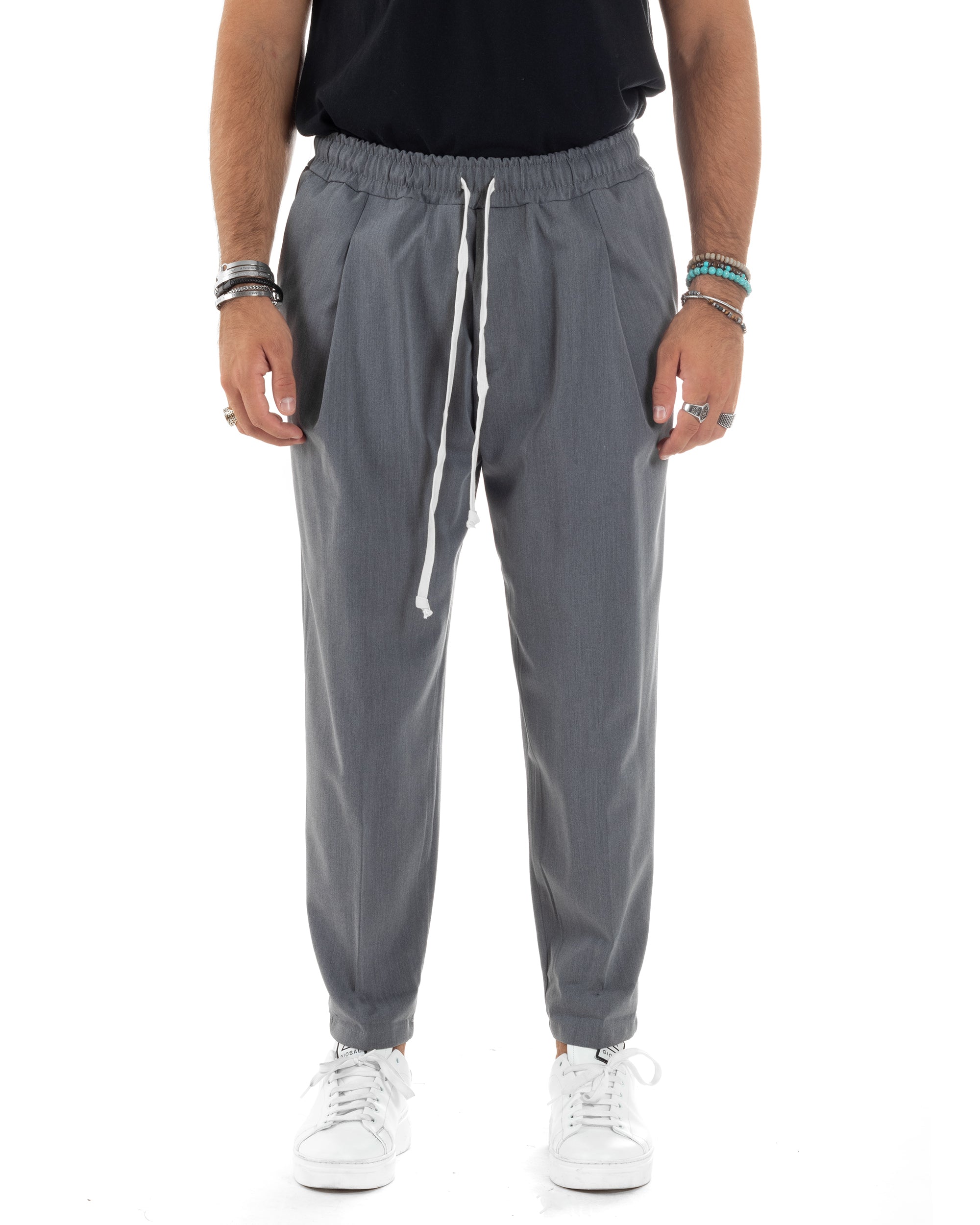 Pantaloni Uomo Con Coulisse Pantalaccio Con Pinces Morbido Viscosa Regular Fit Grigio GIOSAL-P6127A