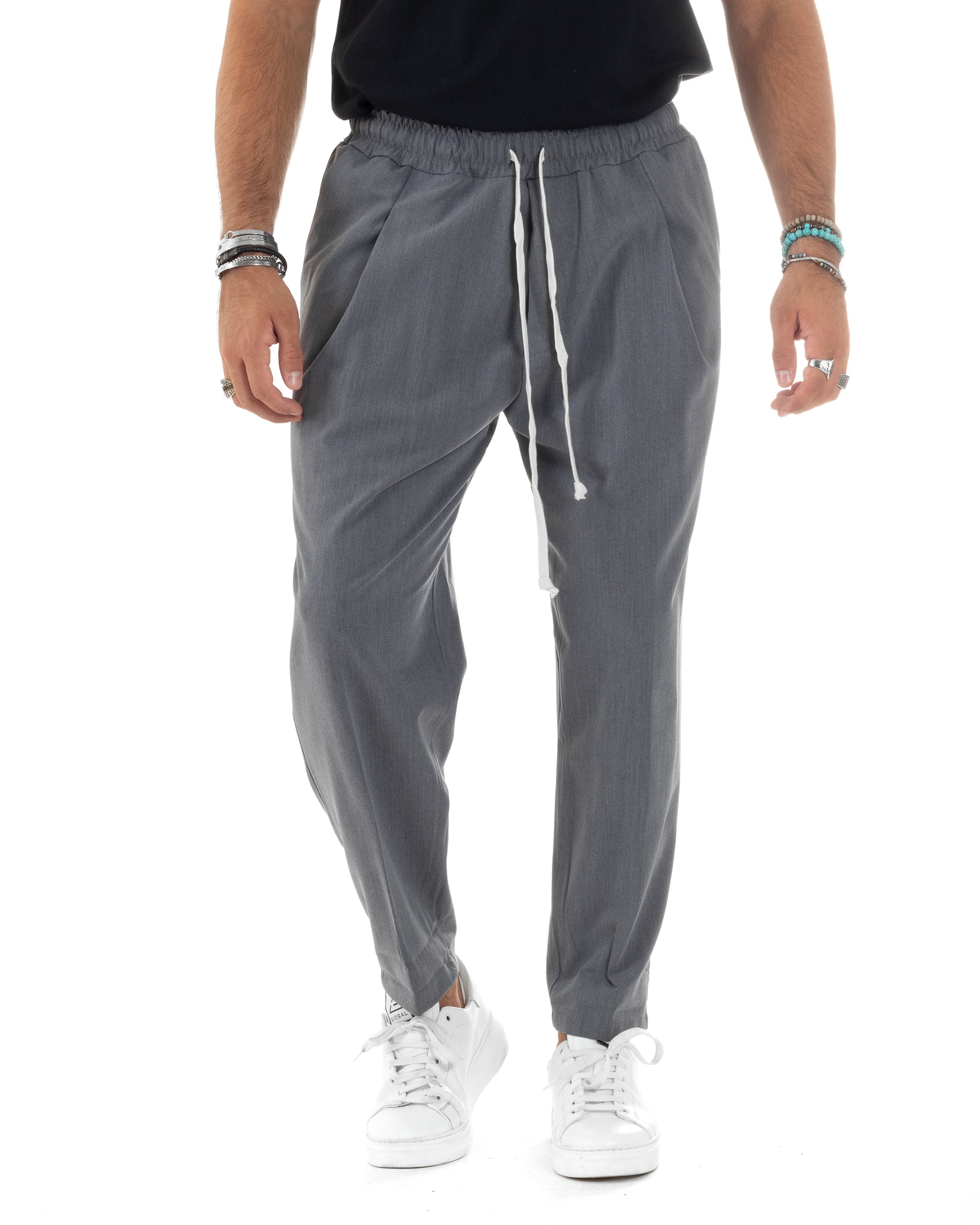 Pantaloni Uomo Con Coulisse Pantalaccio Con Pinces Morbido Viscosa Regular Fit Grigio GIOSAL-P6127A