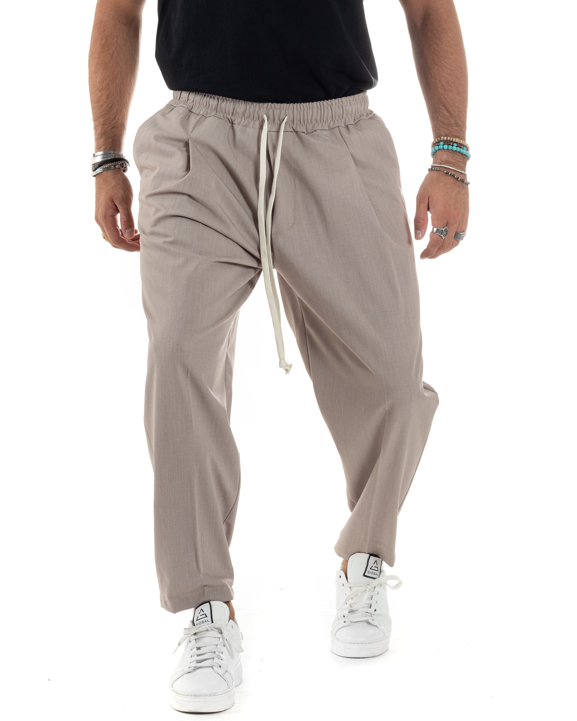 Pantaloni Uomo Con Coulisse Pantalaccio Con Pinces Morbido Viscosa Regular Fit Beige GIOSAL-P6128A