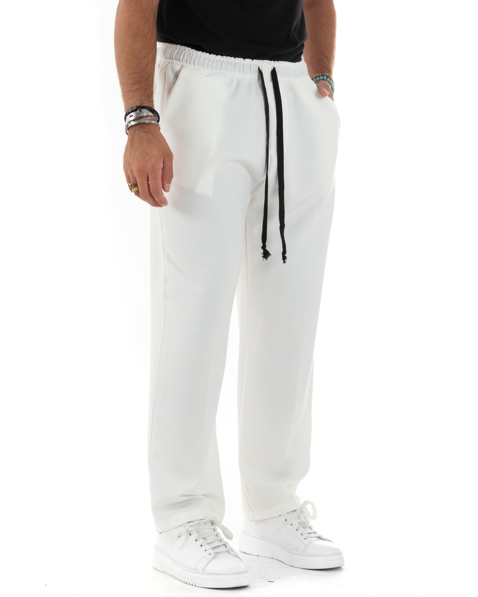 Pantalaccio Uomo Pantaloni Con Coulisse Morbido Viscosa Baggy Fondo Largo Comodo Panna GIOSAL-P6133A