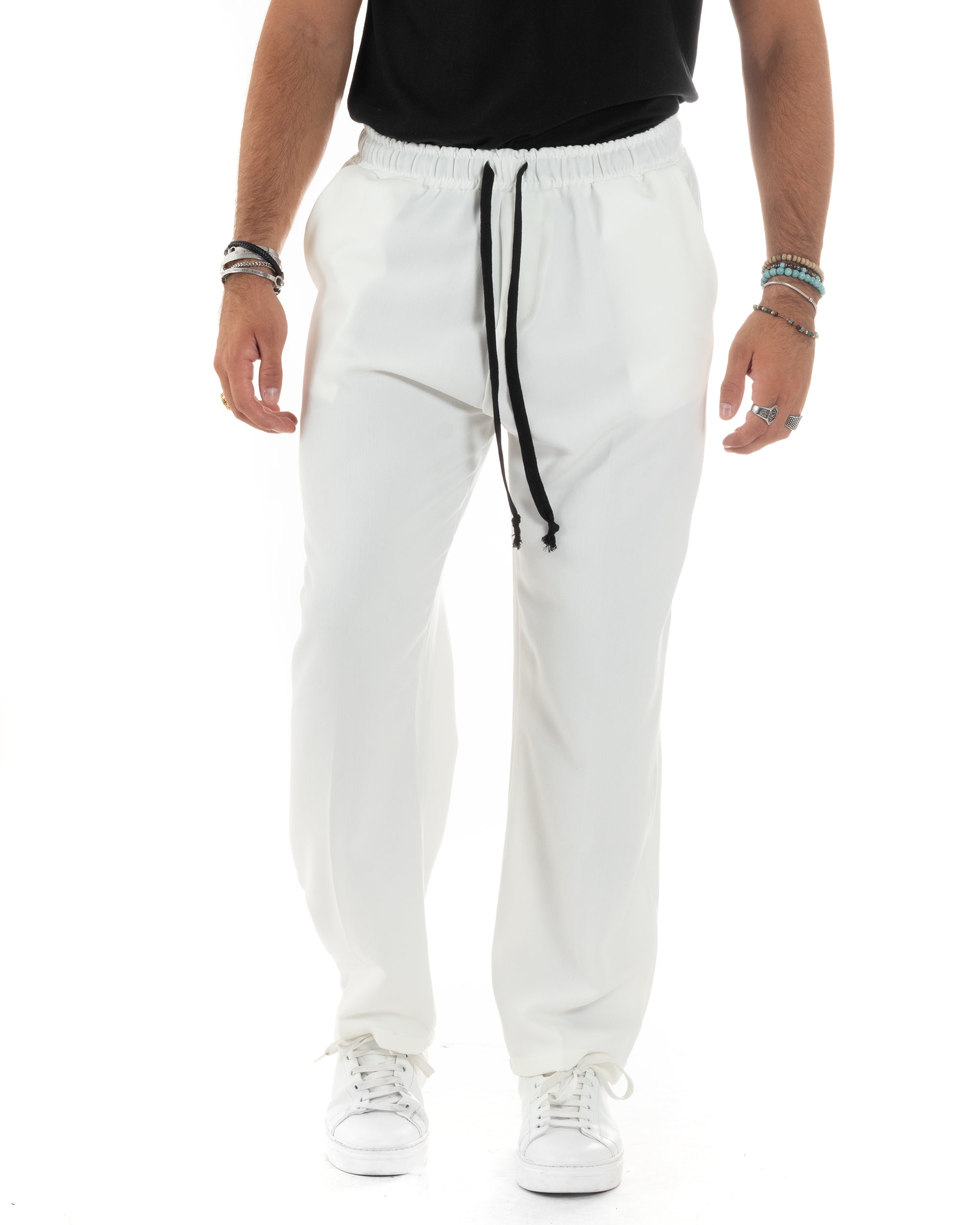 Pantalaccio Uomo Pantaloni Con Coulisse Morbido Viscosa Baggy Fondo Largo Comodo Panna GIOSAL-P6133A