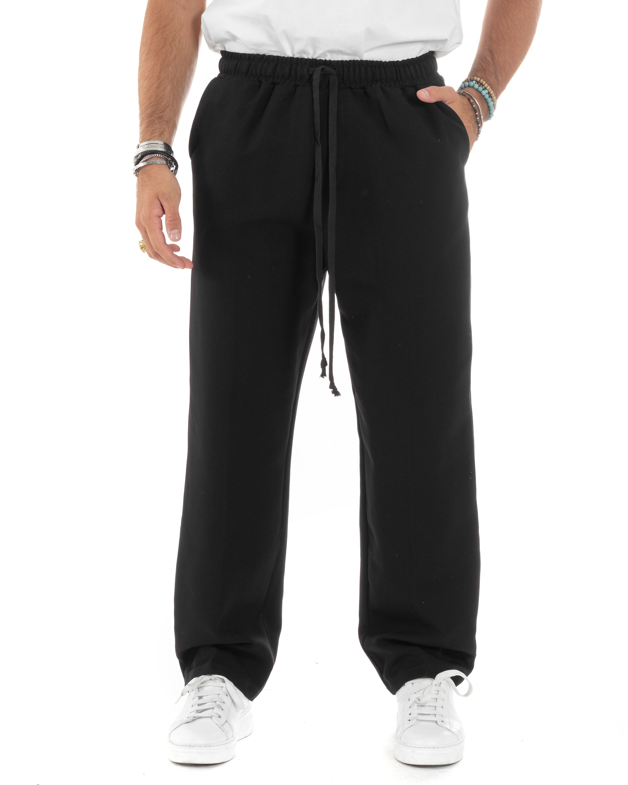 Pantalaccio Uomo Pantaloni Con Coulisse Morbido Viscosa Baggy Fondo Largo Comodo Nero GIOSAL-P6134A