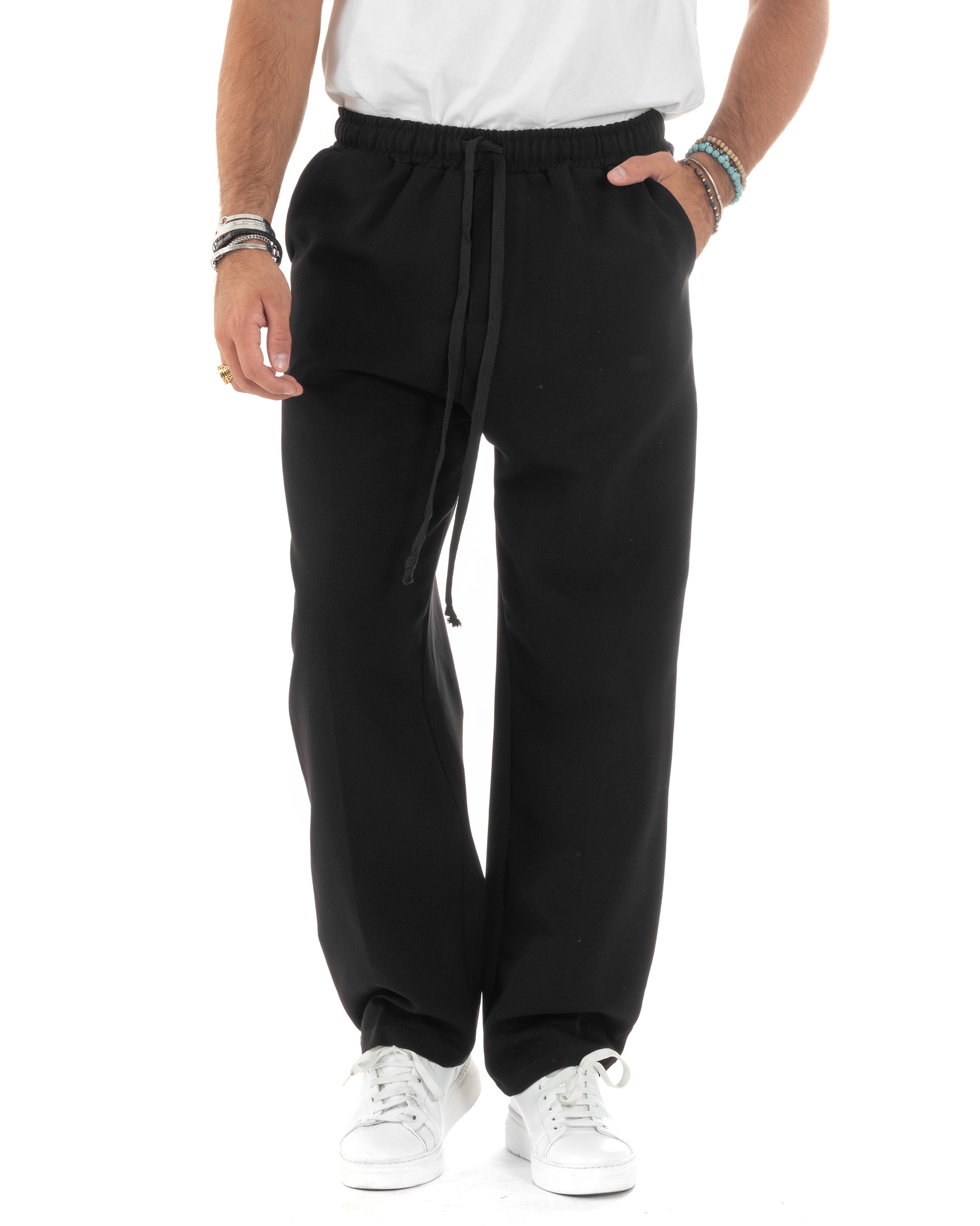 Pantalaccio Uomo Pantaloni Con Coulisse Morbido Viscosa Baggy Fondo Largo Comodo Nero GIOSAL-P6134A