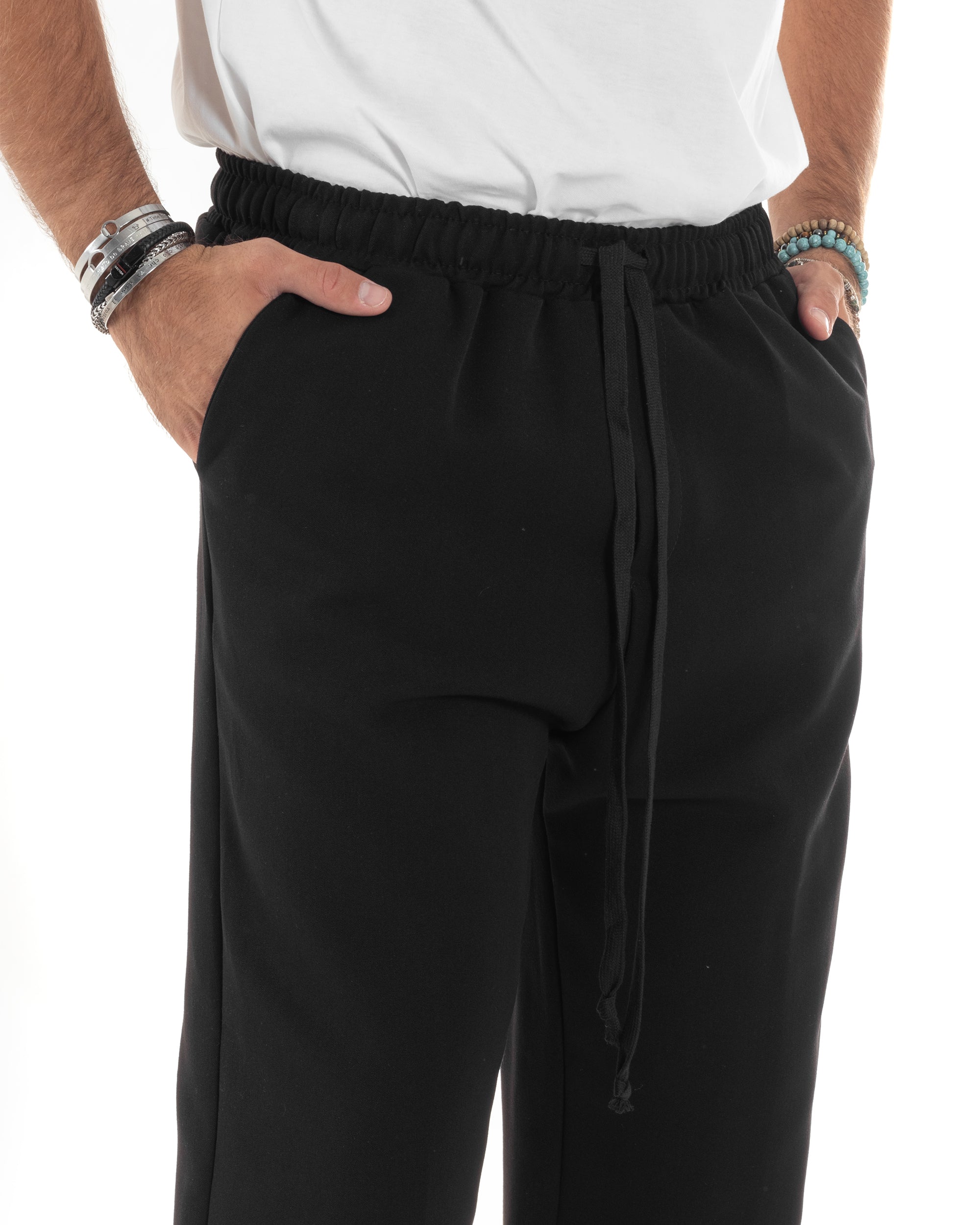 Pantalaccio Uomo Pantaloni Con Coulisse Morbido Viscosa Baggy Fondo Largo Comodo Nero GIOSAL-P6134A