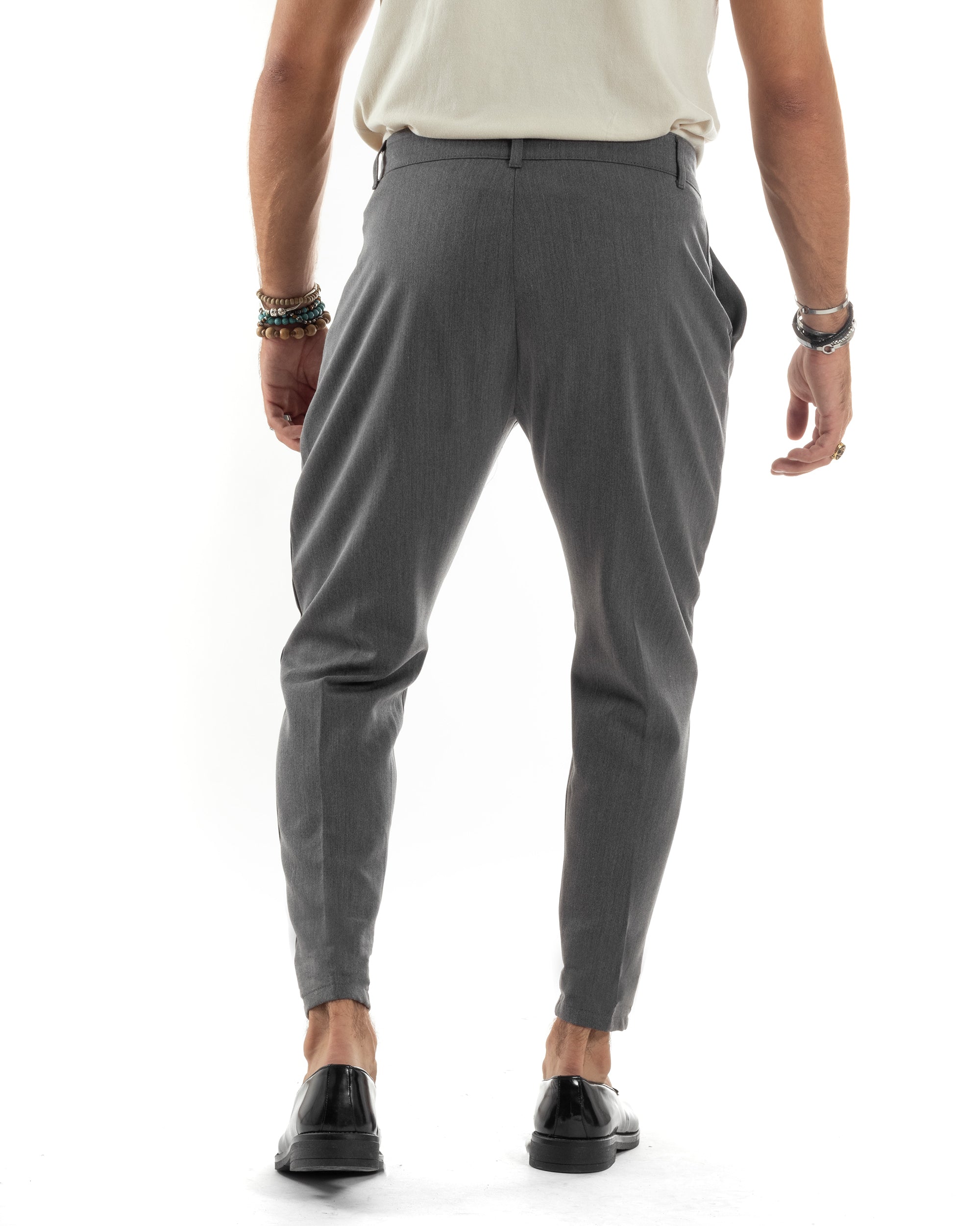 Pantaloni Uomo Viscosa Capri Casual Classico Con Tasca America Pinces Regular Tinta Unita Grigio GIOSAL-P6146A