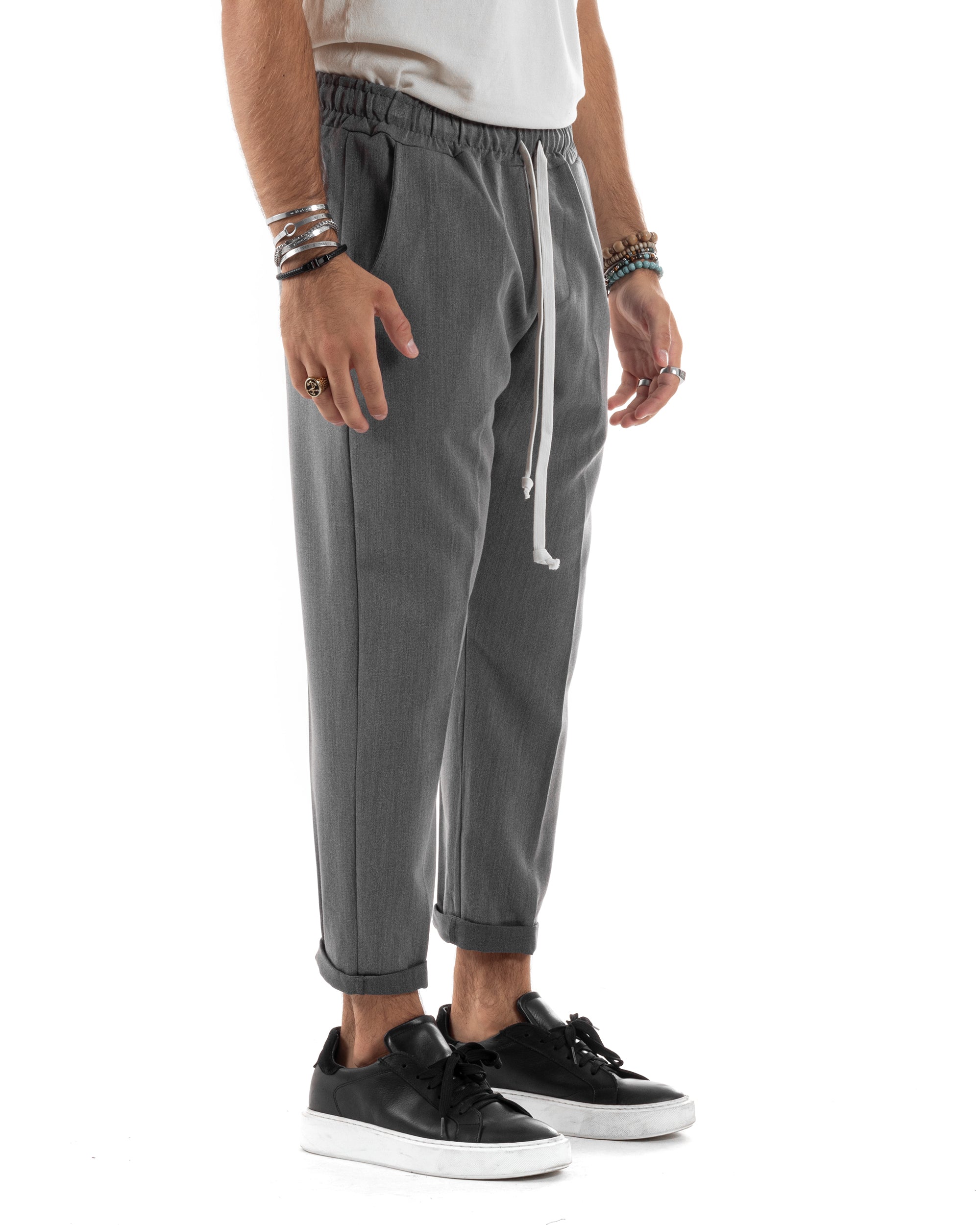 Pantaloni Uomo Pantalaccio Viscosa Morbido Regular Fit Coulisse Elastico Casual Tinta Unita Grigio GIOSAL-P6152A