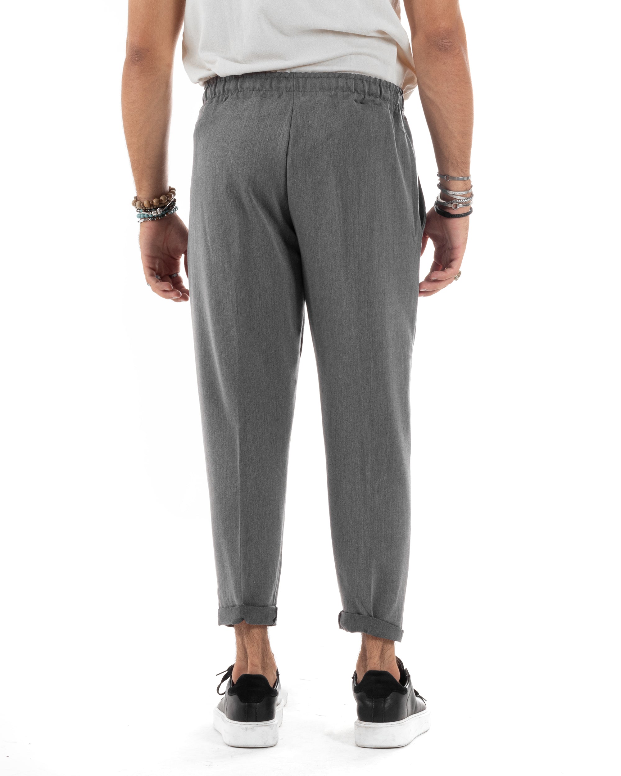 Pantaloni Uomo Pantalaccio Viscosa Morbido Regular Fit Coulisse Elastico Casual Tinta Unita Grigio GIOSAL-P6152A