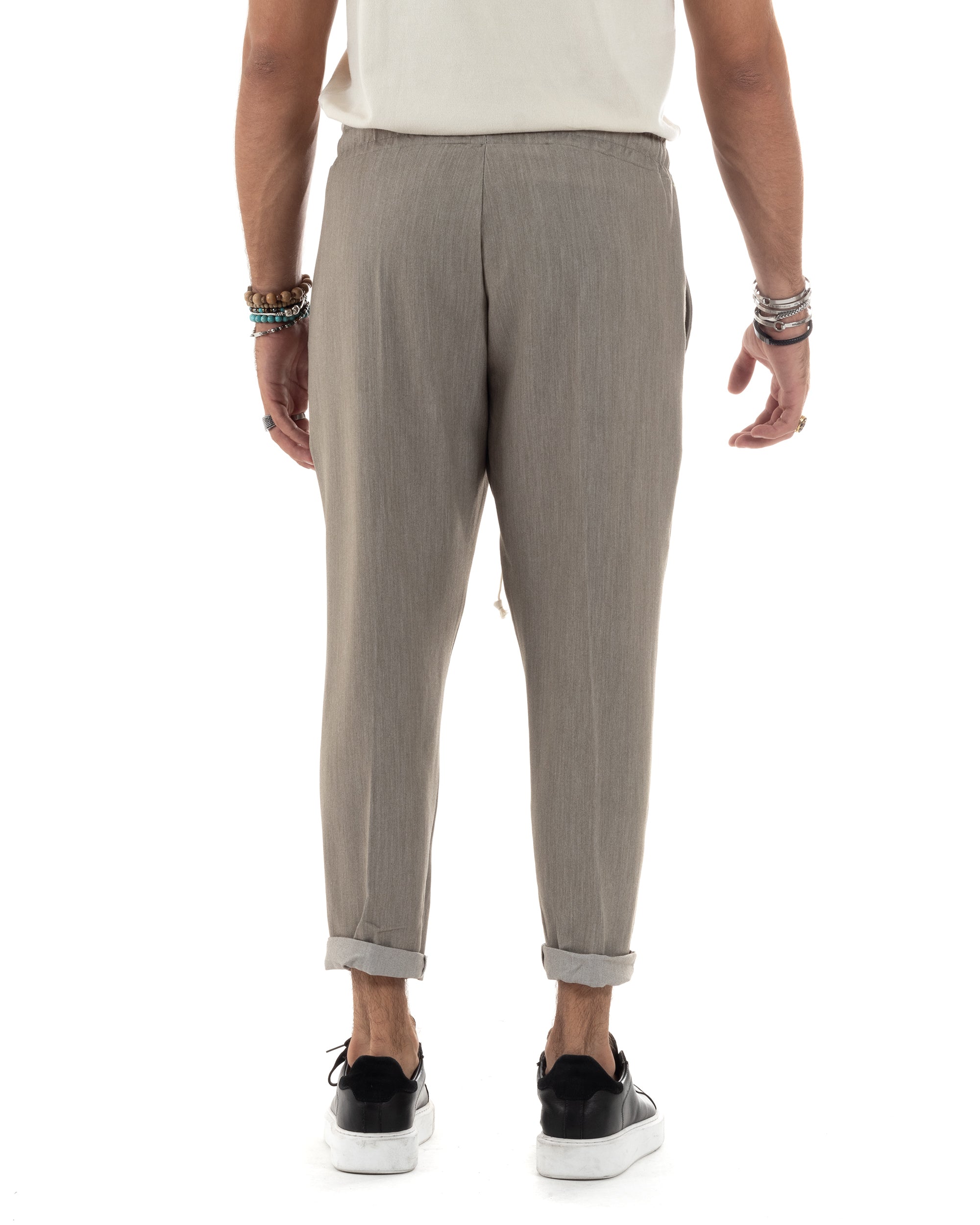 Pantaloni Uomo Pantalaccio Viscosa Morbido Regular Fit Coulisse Elastico Casual Tinta Unita Beige Melangiato GIOSAL-P6153A