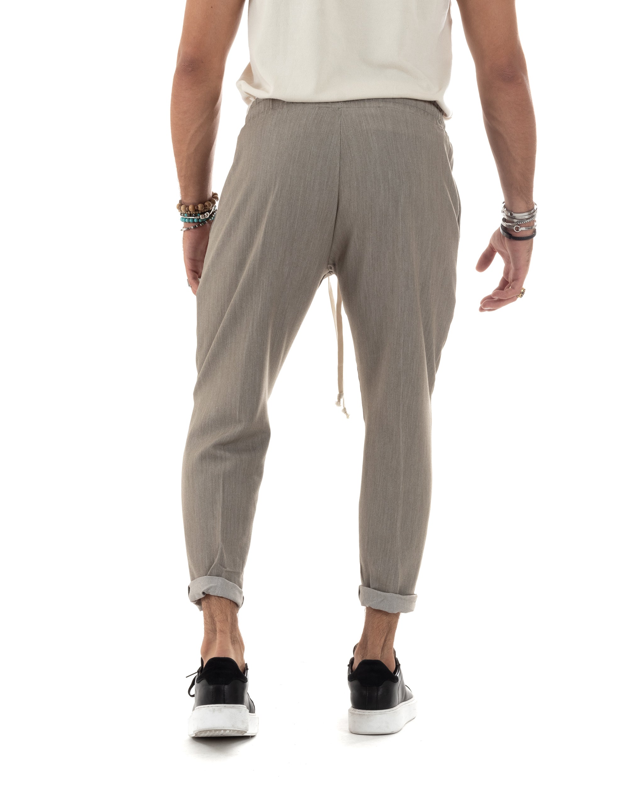 Pantaloni Uomo Pantalaccio Viscosa Morbido Regular Fit Coulisse Elastico Casual Tinta Unita Beige Melangiato GIOSAL-P6153A