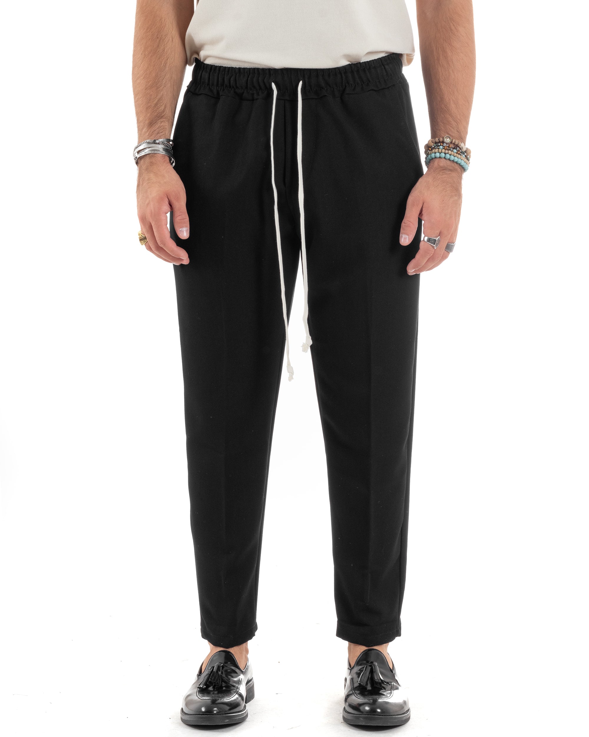 Pantaloni Uomo Pantalaccio Viscosa Morbido Regular Fit Coulisse Elastico Casual Tinta Unita Nero GIOSAL-P6154A