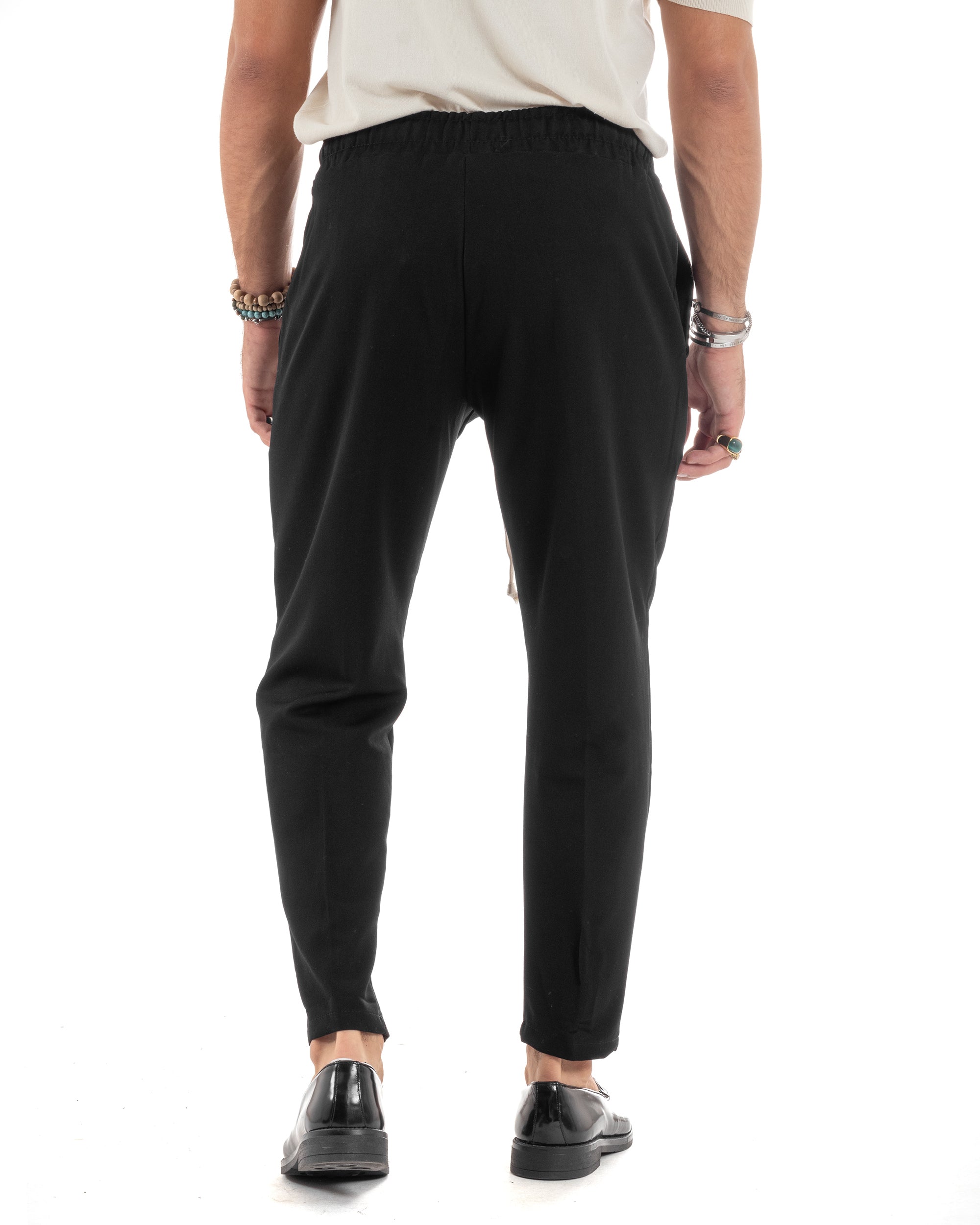 Pantaloni Uomo Pantalaccio Viscosa Morbido Regular Fit Coulisse Elastico Casual Tinta Unita Nero GIOSAL-P6154A