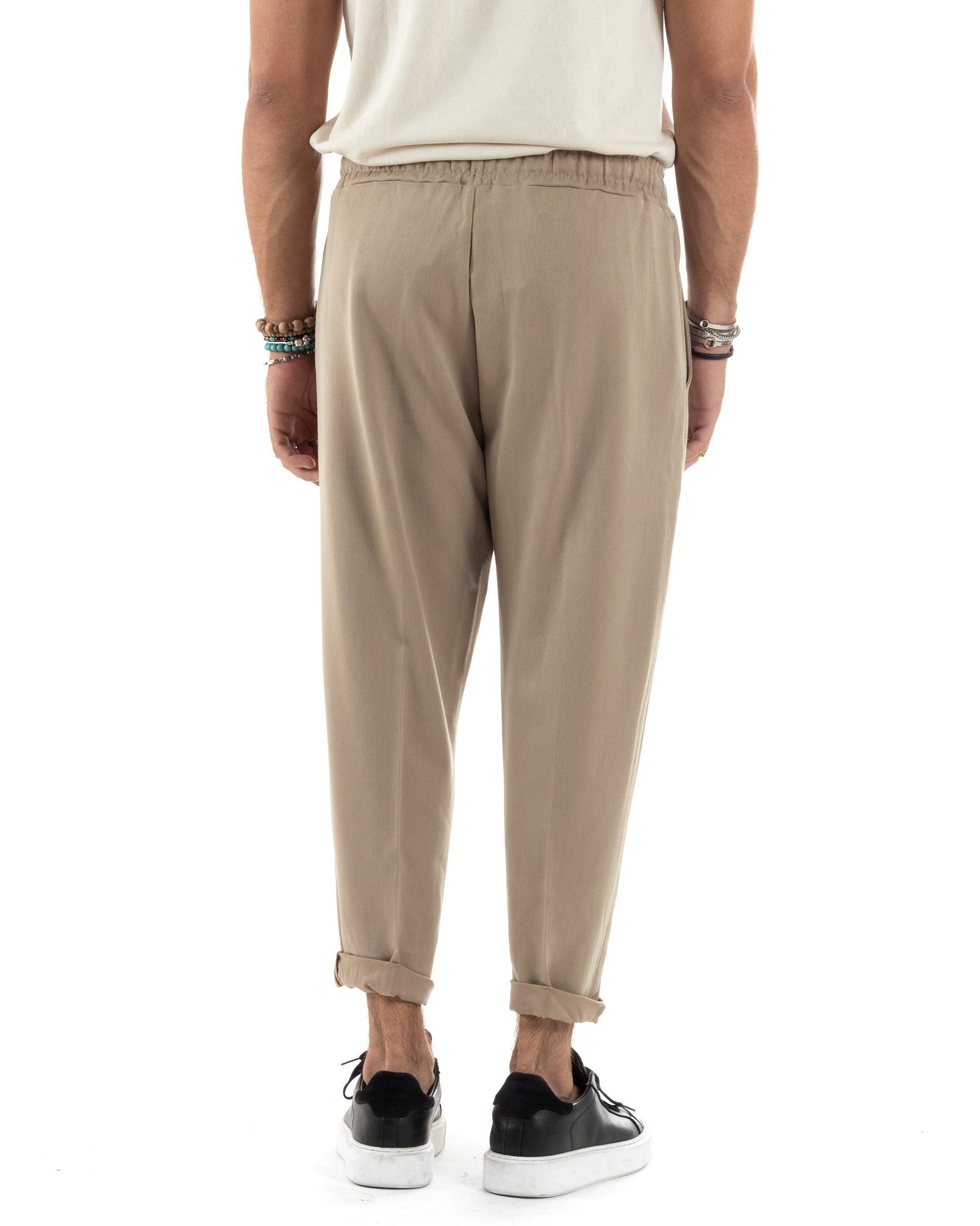 Pantaloni Uomo Pantalaccio Viscosa Morbido Regular Fit Coulisse Elastico Casual Tinta Unita Beige GIOSAL-P6156A