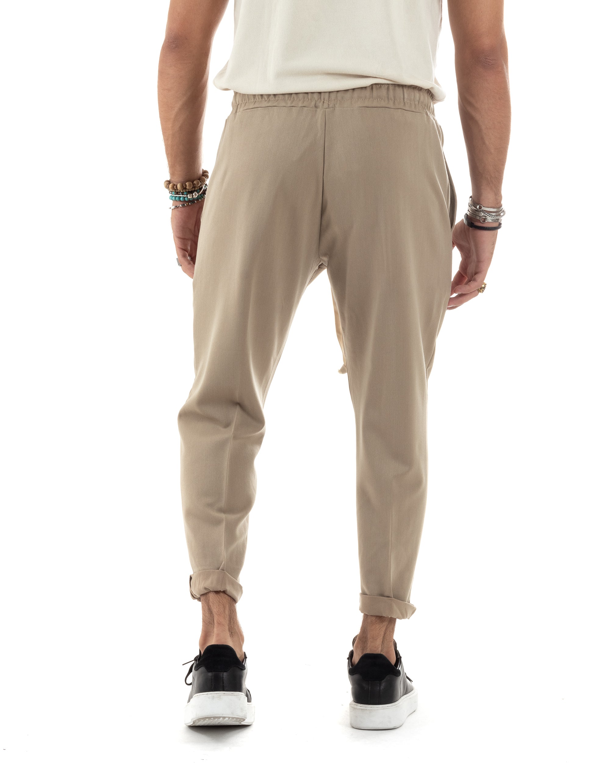 Pantaloni Uomo Pantalaccio Viscosa Morbido Regular Fit Coulisse Elastico Casual Tinta Unita Beige GIOSAL-P6156A