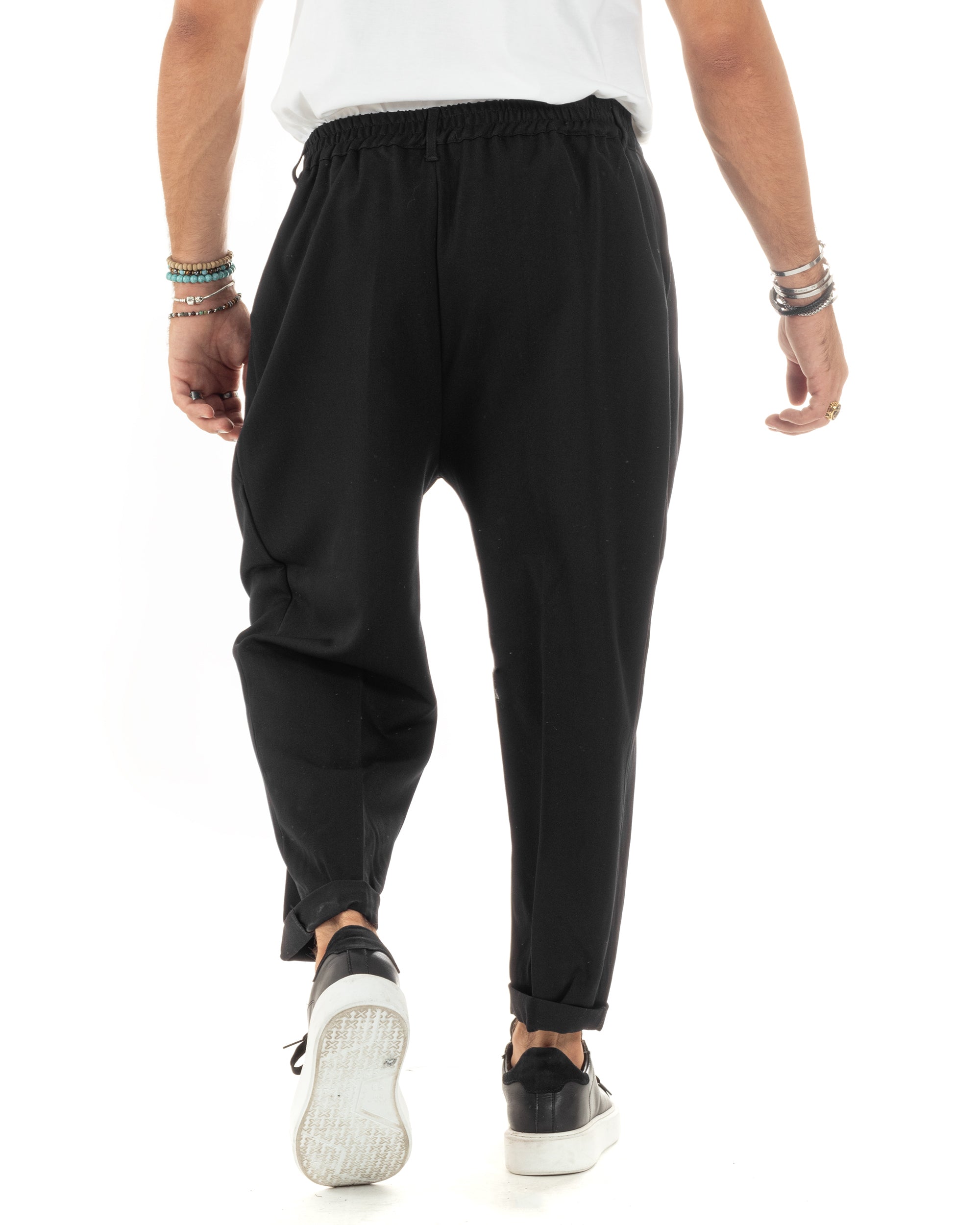 Pantaloni Uomo Baggy Casual Pinces Bottone Comfy Japan Comodo Tinta Unita Nero GIOSAL-P6159A