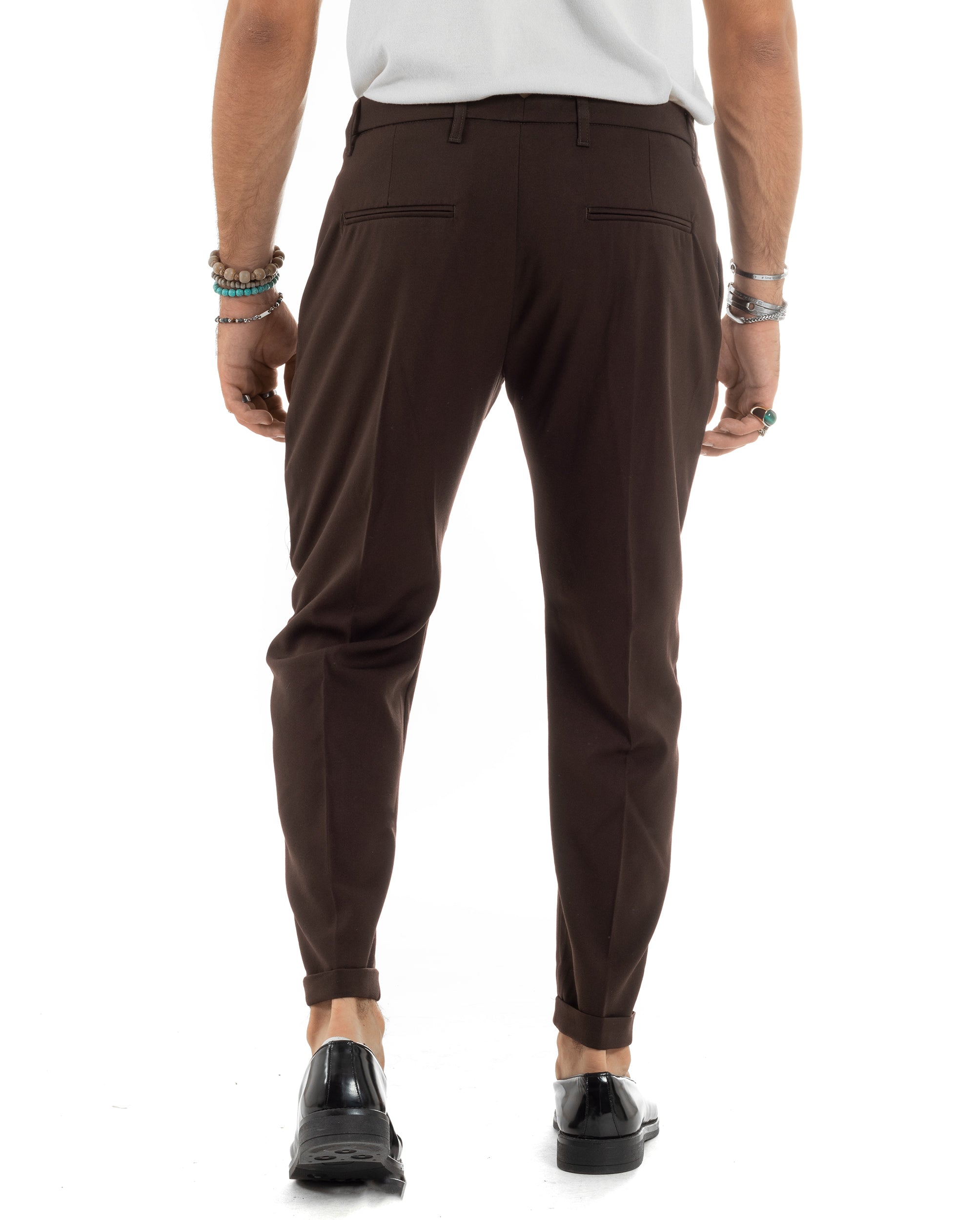 Pantaloni Uomo Tasca America Chinos Lungo Classico Slim Casual Tinta Unita Marrone GIOSAL-P6160A