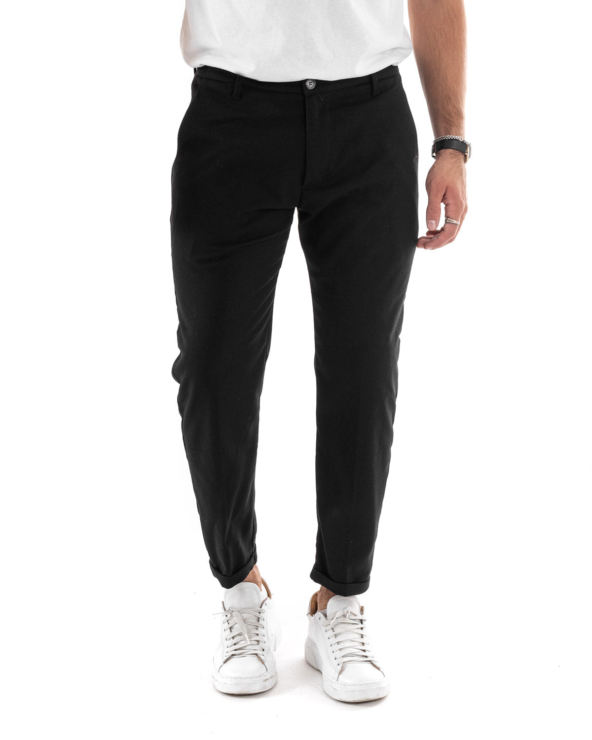 Pantaloni Uomo Tasca America Chinos Lungo Classico Slim Casual Tinta Unita Nero GIOSAL-P6161A