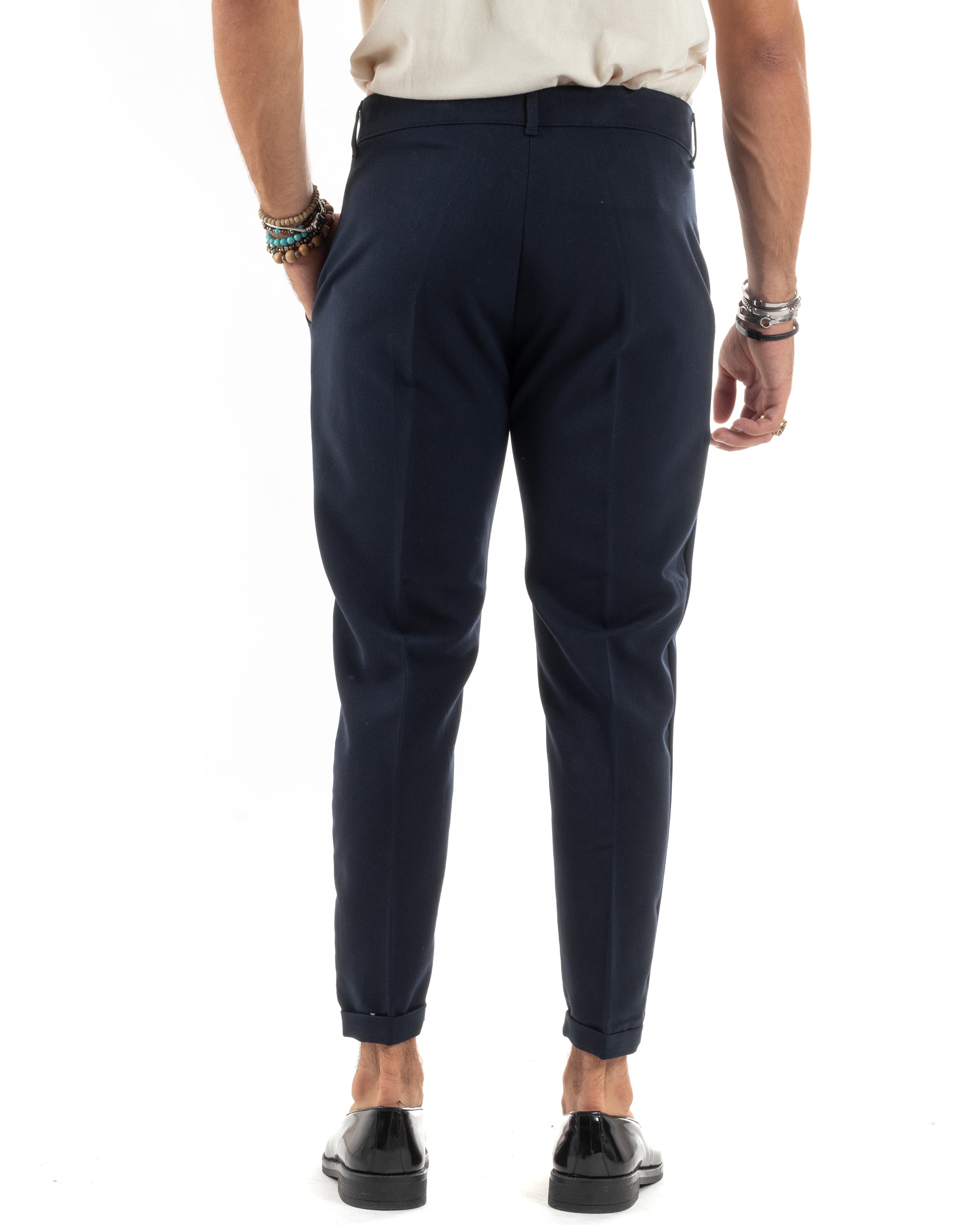 Pantaloni Uomo Viscosa Tasca America Classico Abbottonatura Allungata Casual Blu GIOSAL-P6166A