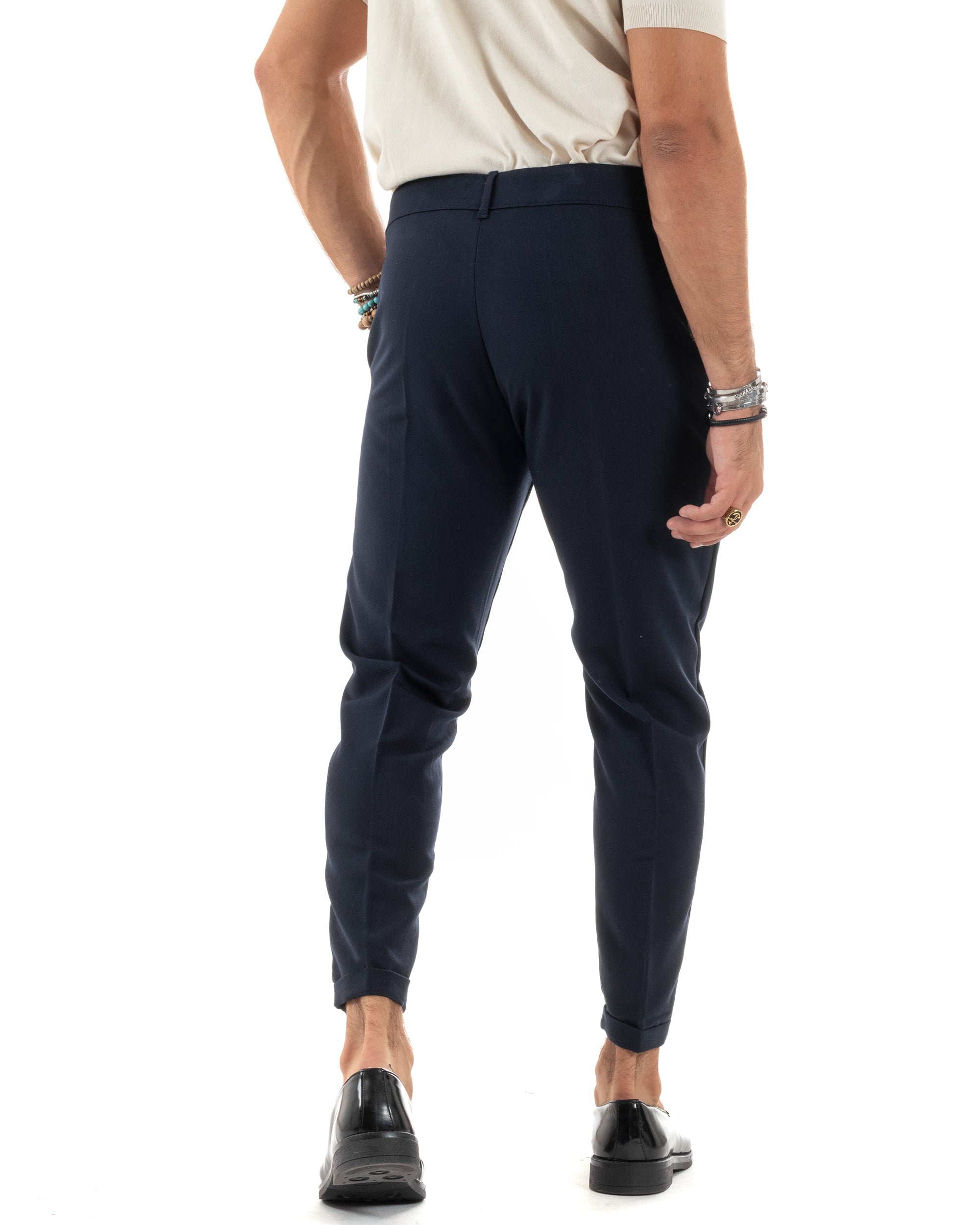 Pantaloni Uomo Viscosa Tasca America Classico Abbottonatura Allungata Casual Blu GIOSAL-P6166A