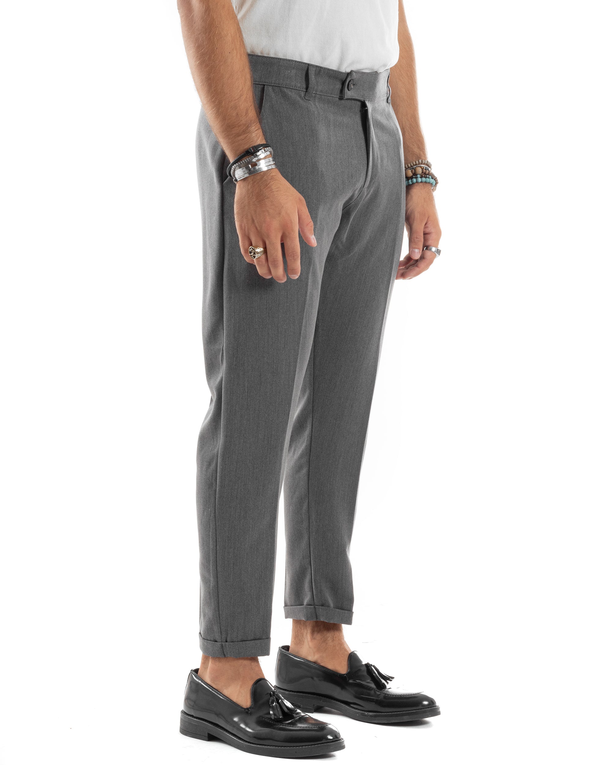 Pantaloni Uomo Viscosa Tasca America Classico Abbottonatura Allungata Casual Grigio GIOSAL-P6169A