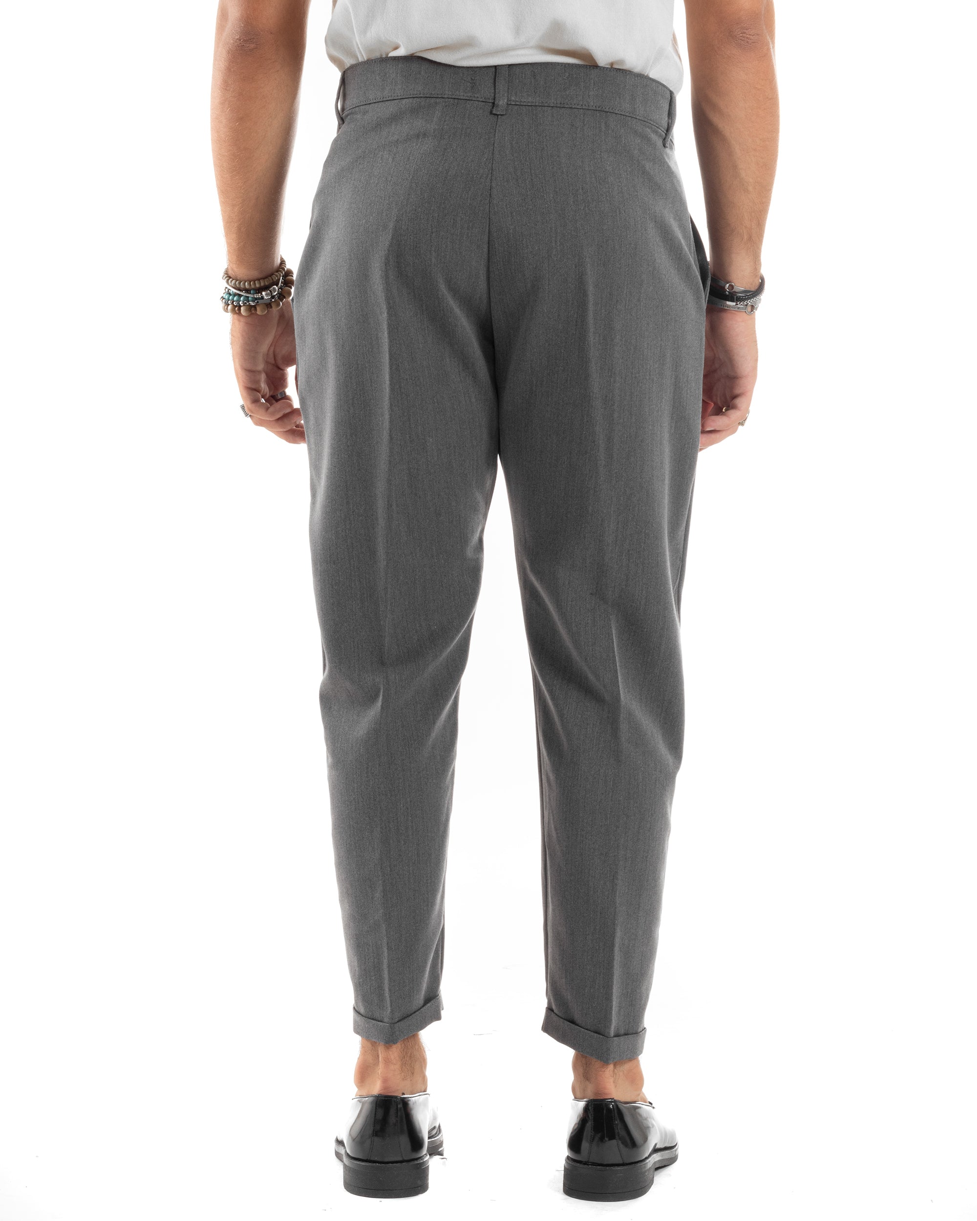 Pantaloni Uomo Viscosa Tasca America Classico Abbottonatura Allungata Casual Grigio GIOSAL-P6169A