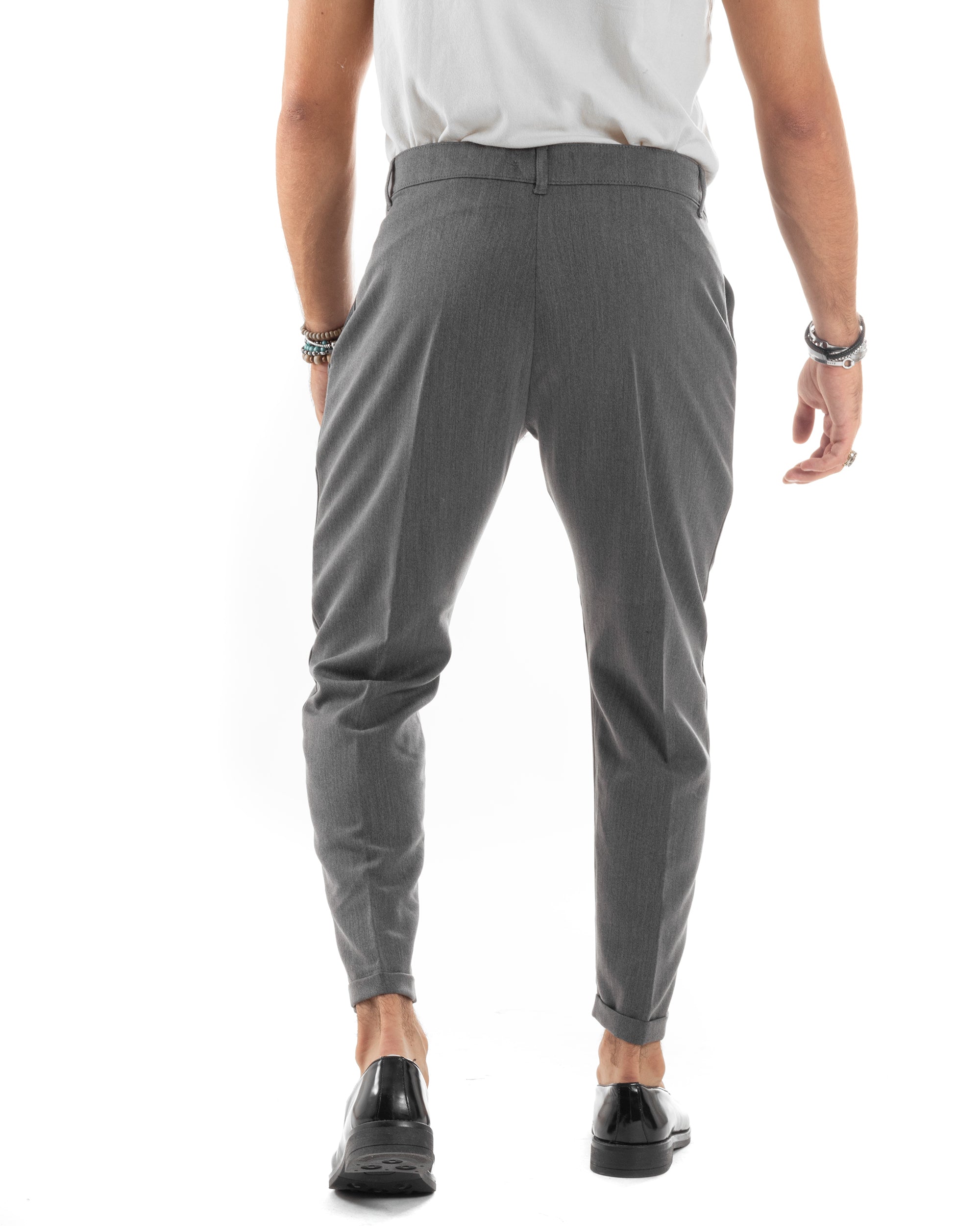 Pantaloni Uomo Viscosa Tasca America Classico Abbottonatura Allungata Casual Grigio GIOSAL-P6169A