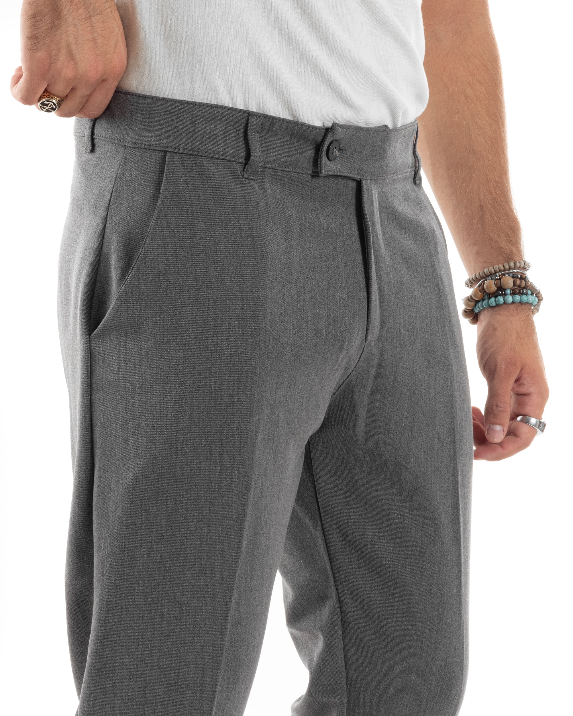 Pantaloni Uomo Viscosa Tasca America Classico Abbottonatura Allungata Casual Grigio GIOSAL-P6169A