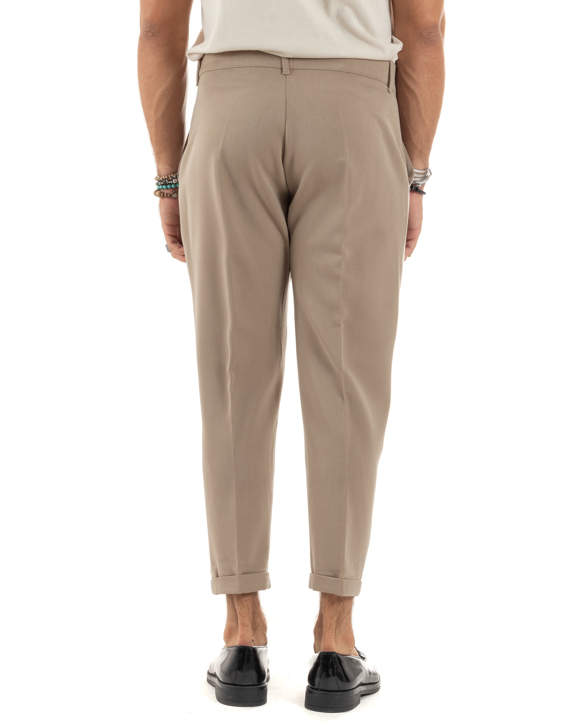 Pantaloni Uomo Viscosa Tasca America Classico Abbottonatura Allungata Casual Beige GIOSAL-P6170A