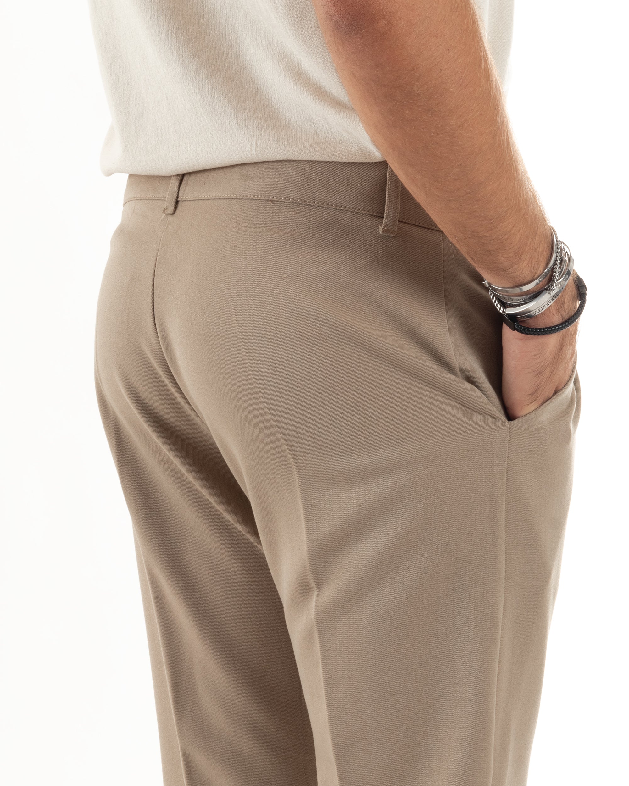 Pantaloni Uomo Viscosa Tasca America Classico Abbottonatura Allungata Casual Beige GIOSAL-P6170A