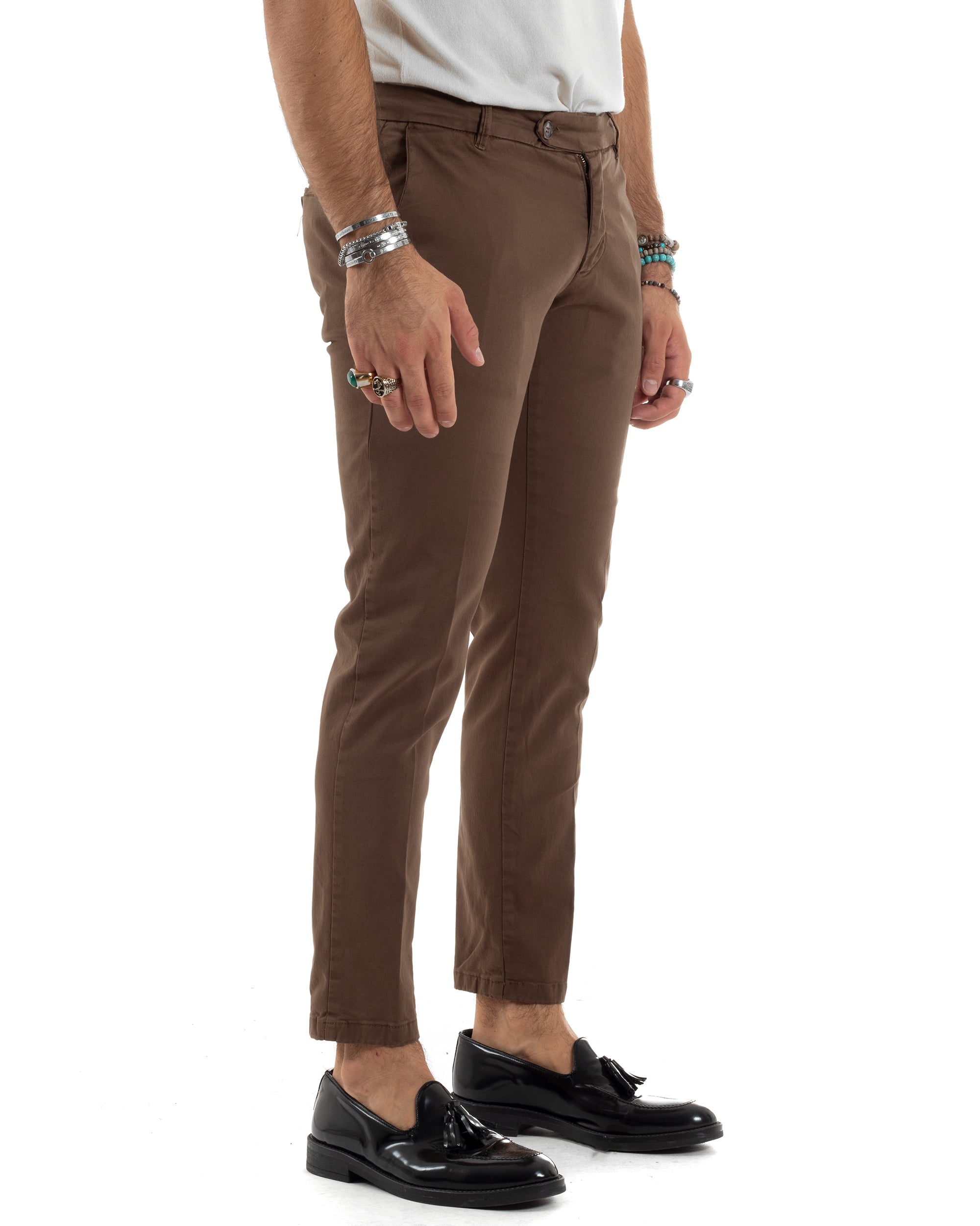 Pantaloni Uomo Tasca America Con Abbottonatura Allungata Cotone Invernale Capri Sartoriale Slim Marrone GIOSAL-P6171A
