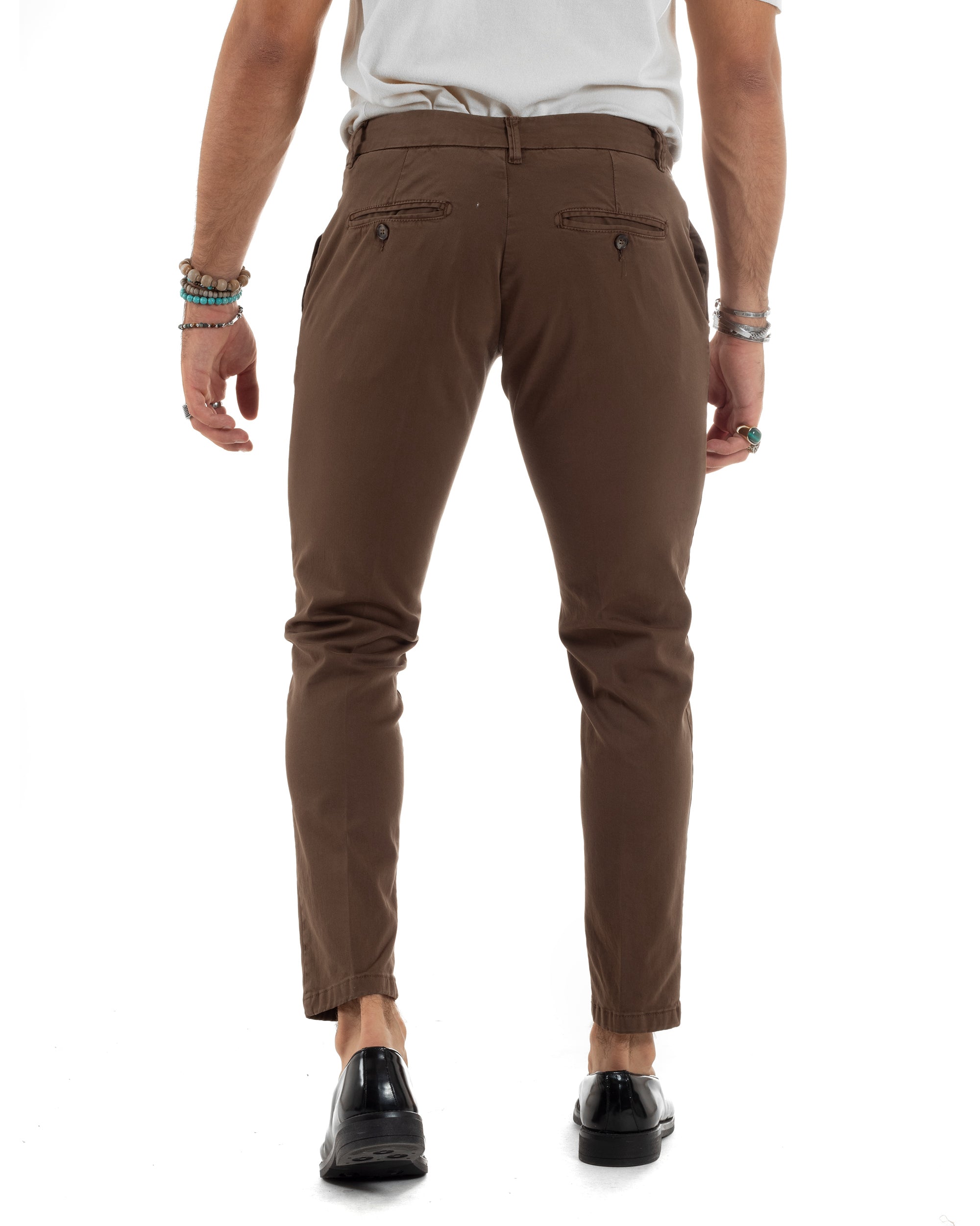 Pantaloni Uomo Tasca America Con Abbottonatura Allungata Cotone Invernale Capri Sartoriale Slim Marrone GIOSAL-P6171A
