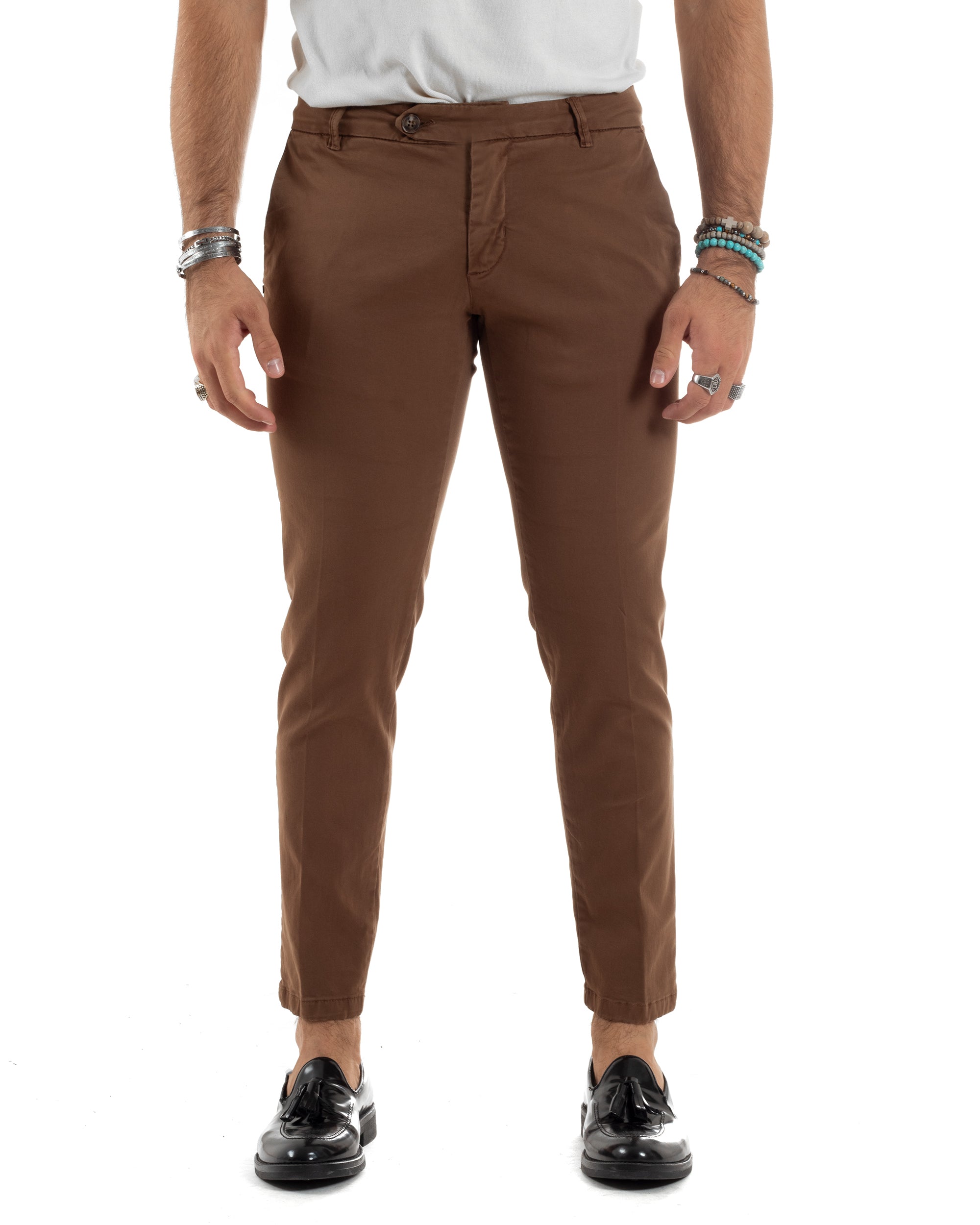 Pantaloni Uomo Tasca America Con Abbottonatura Allungata Cotone Invernale Capri Sartoriale Slim Tabacco GIOSAL-P6171A