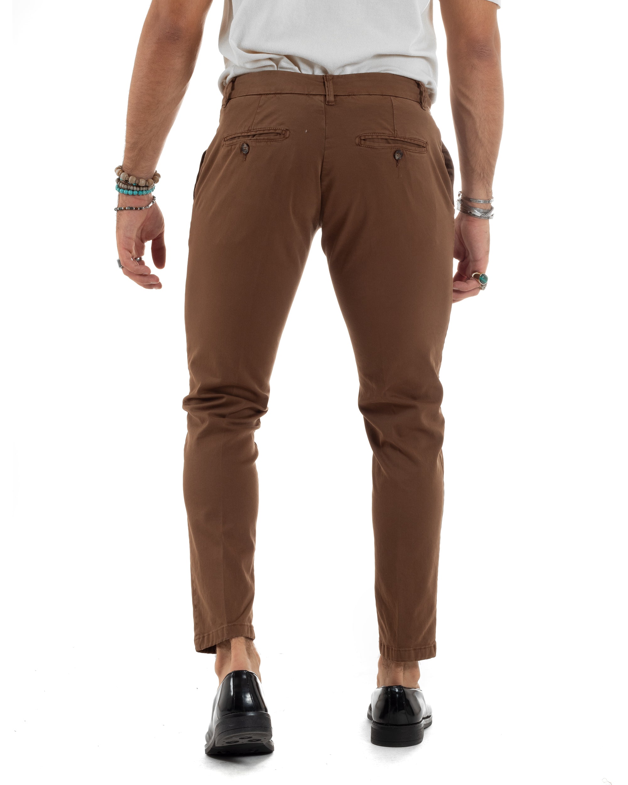 Pantaloni Uomo Tasca America Con Abbottonatura Allungata Cotone Invernale Capri Sartoriale Slim Tabacco GIOSAL-P6171A